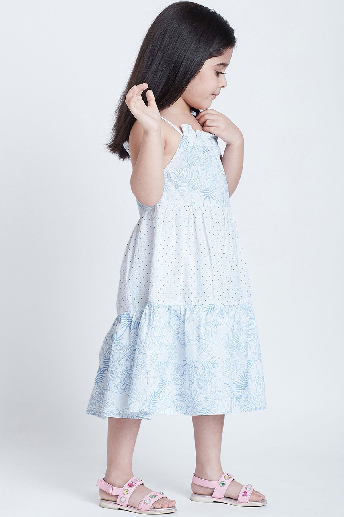 White Cotton Tiered Midi Dress