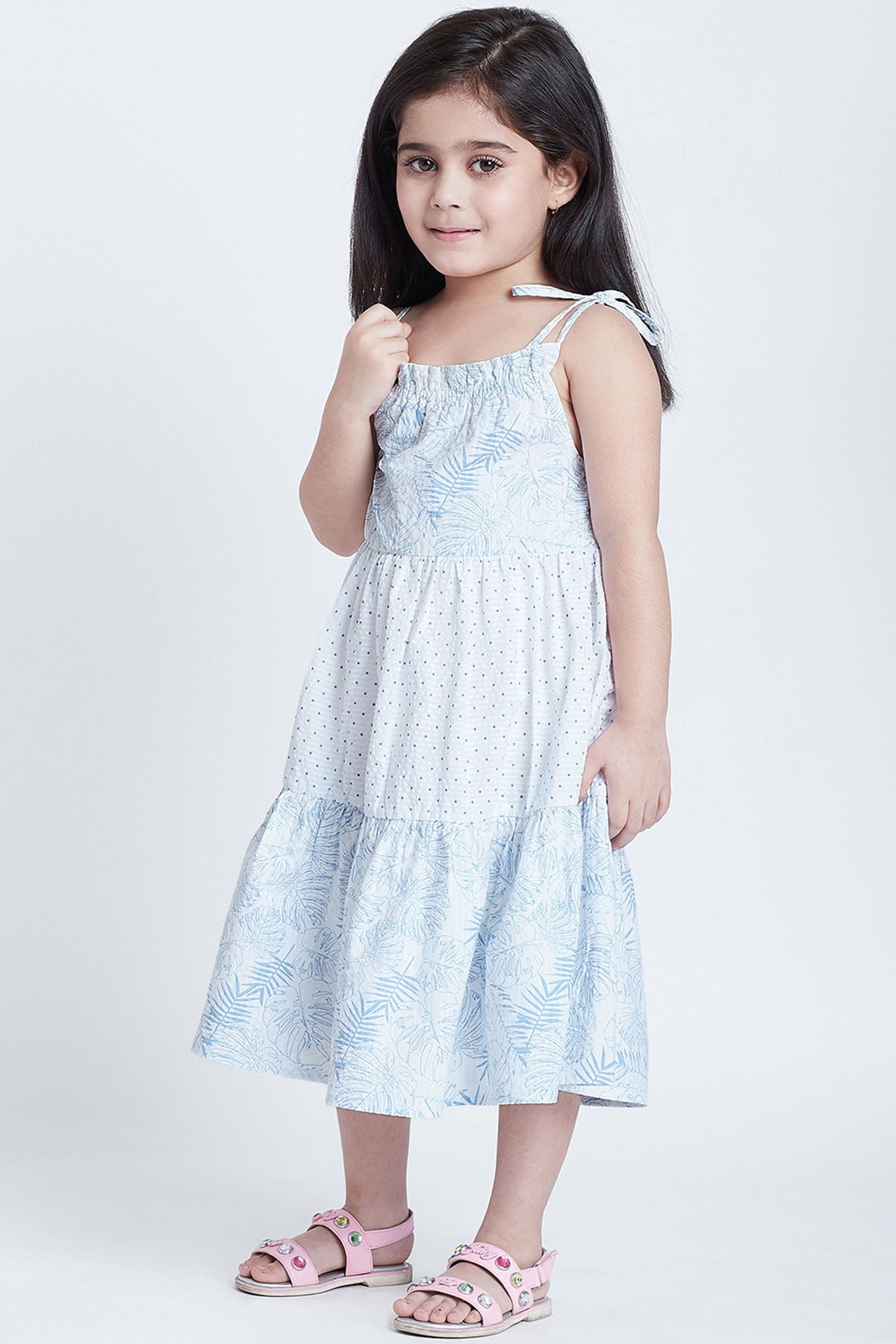 White Cotton Tiered Midi Dress