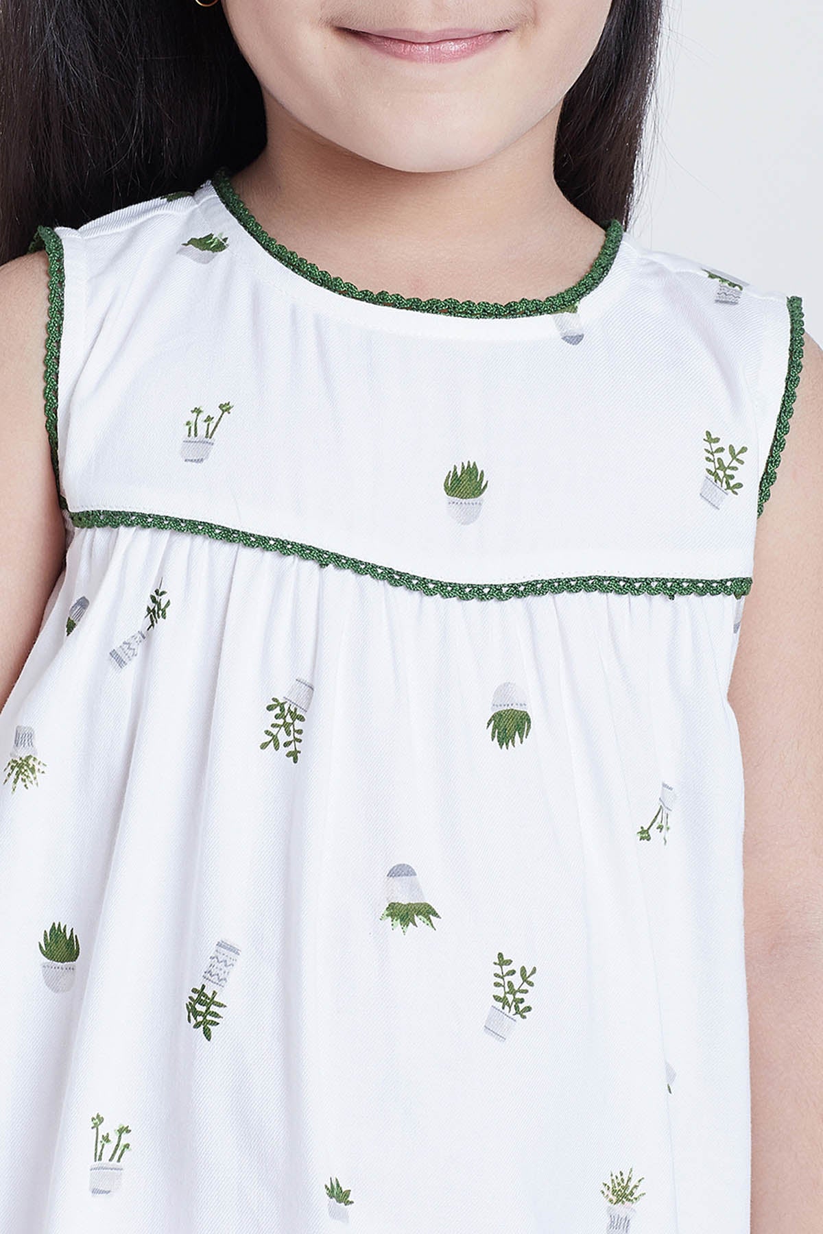 White Cotton Tree Print Dress