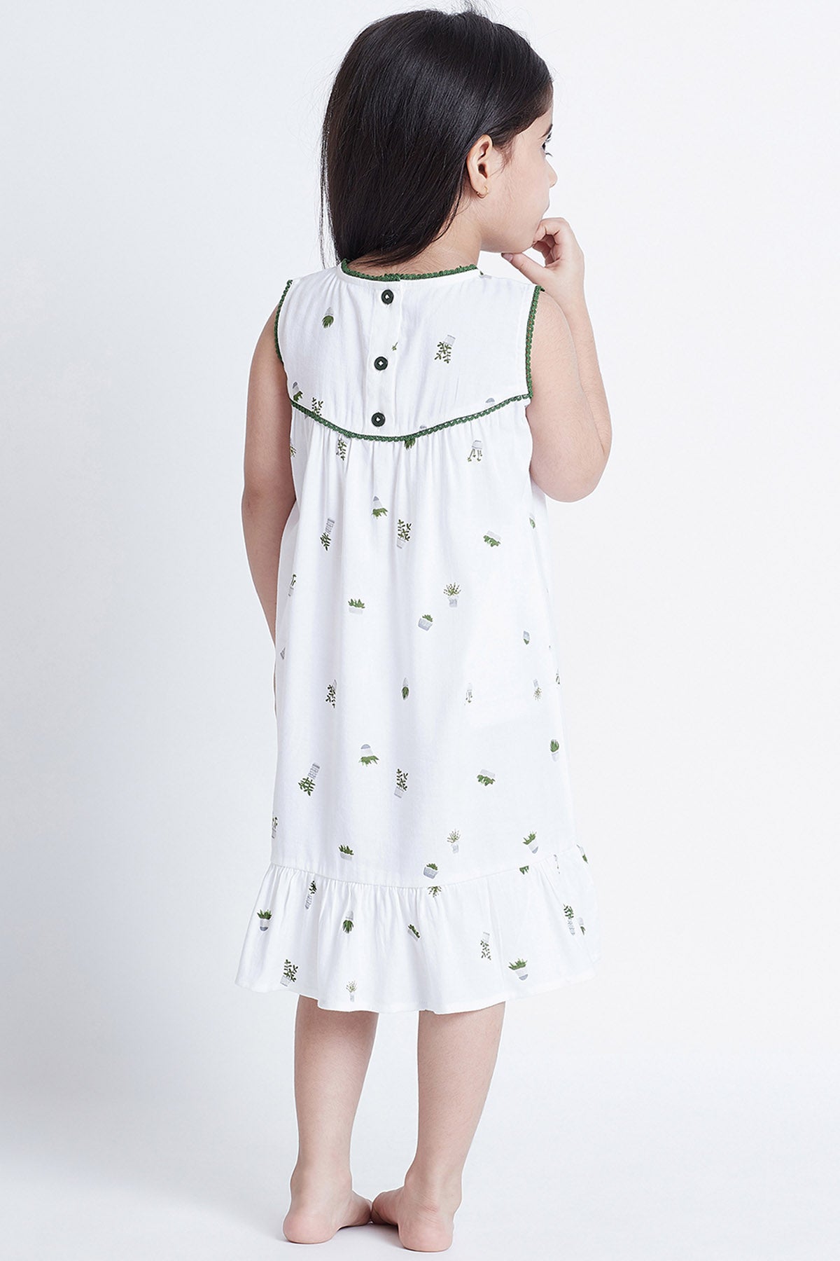 White Cotton Tree Print Dress