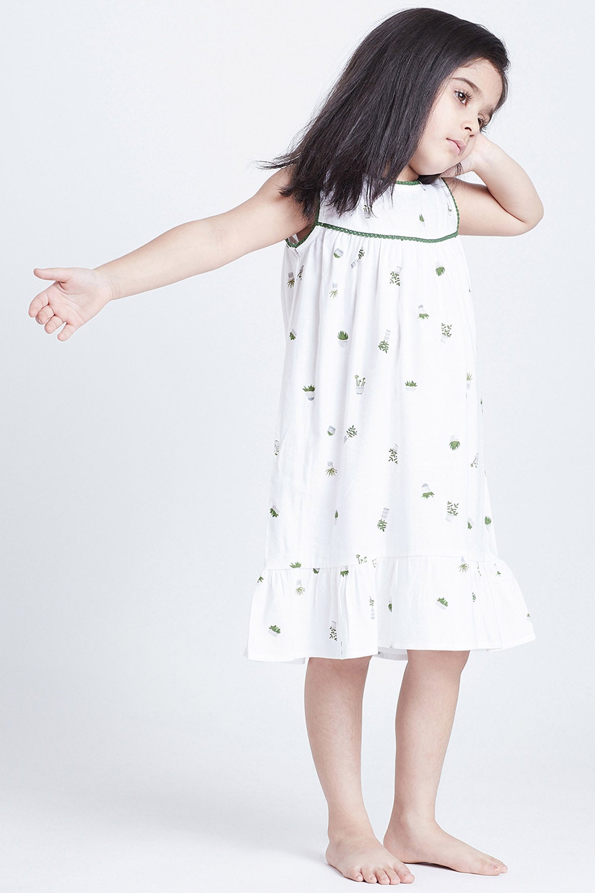 White Cotton Tree Print Dress