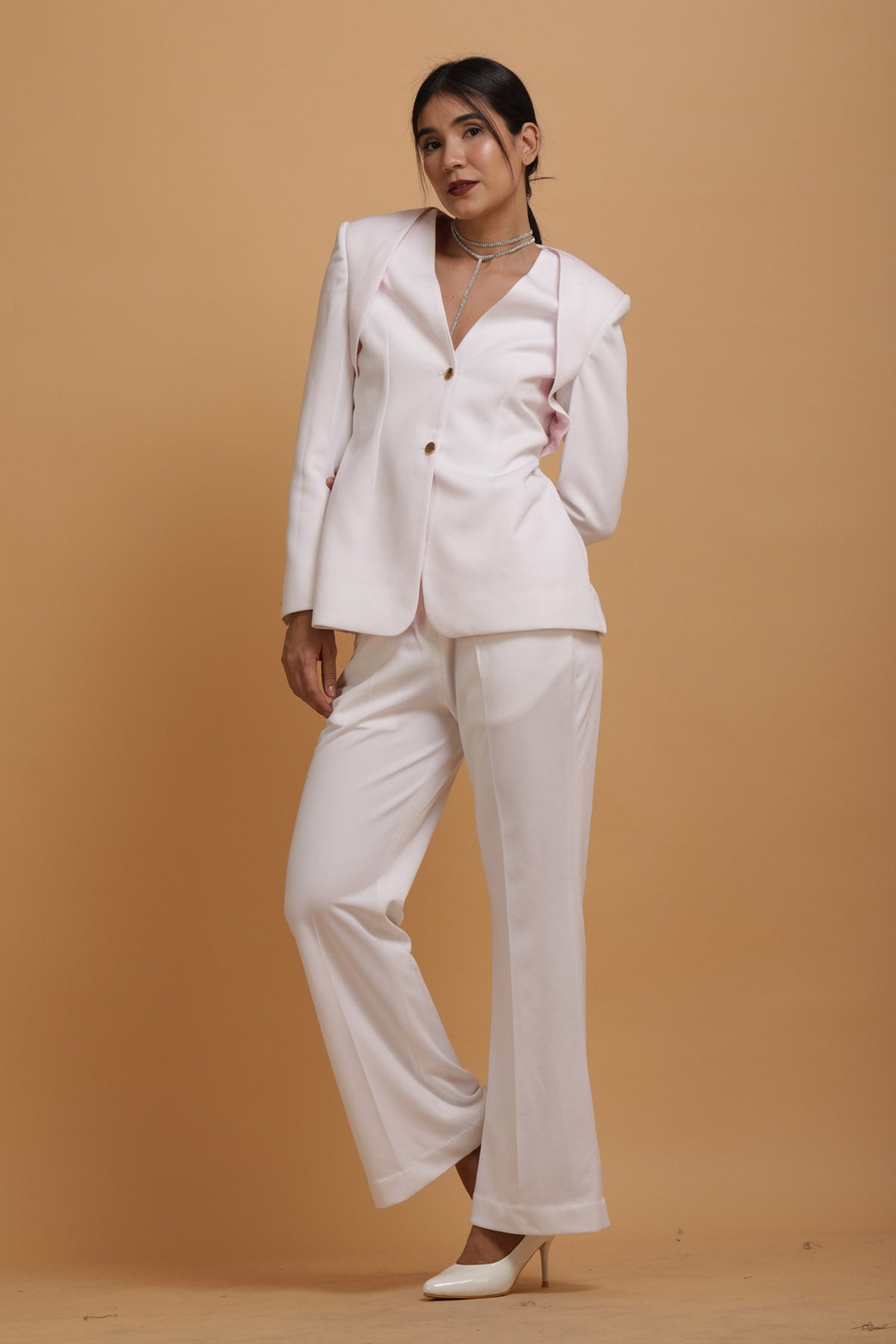 White Crepe Blazer Set