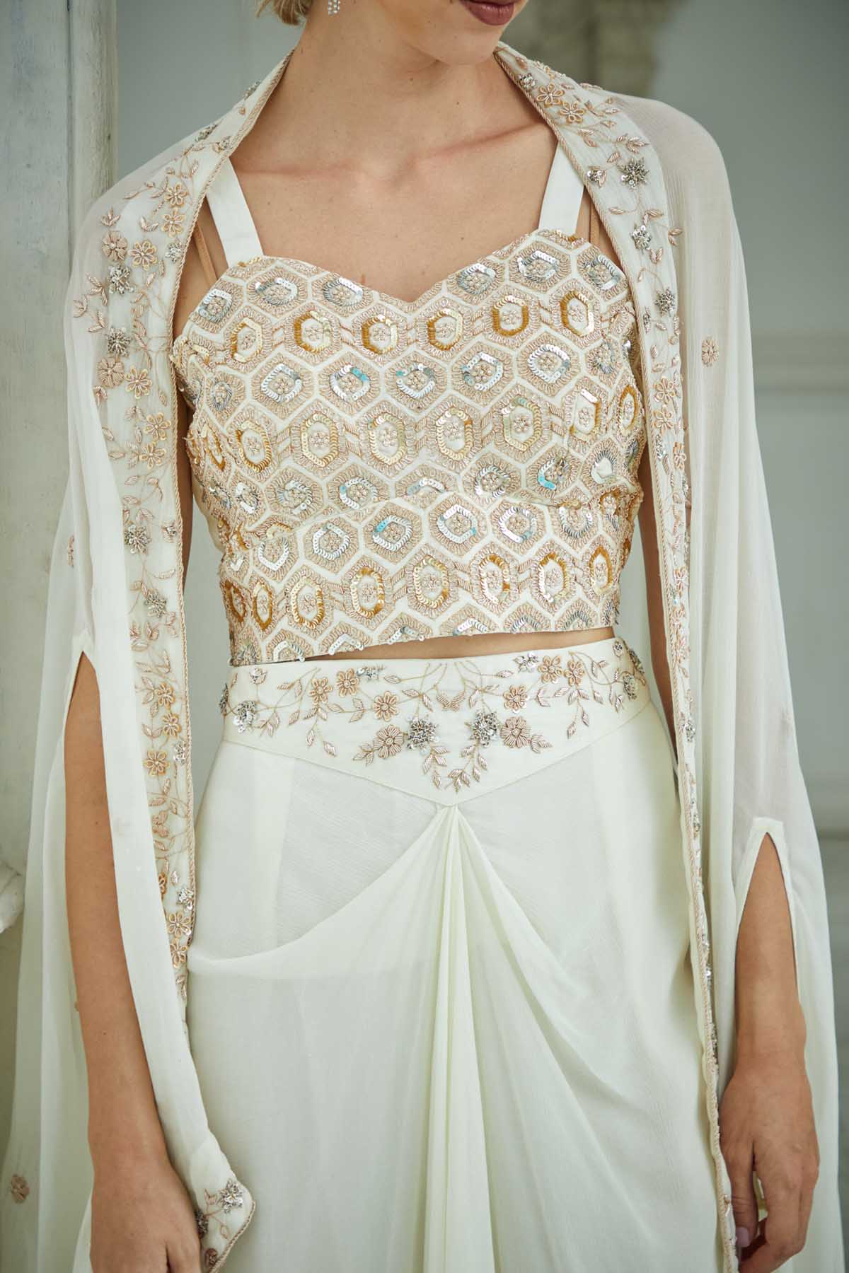 White Drape Skirt & Jacket Set