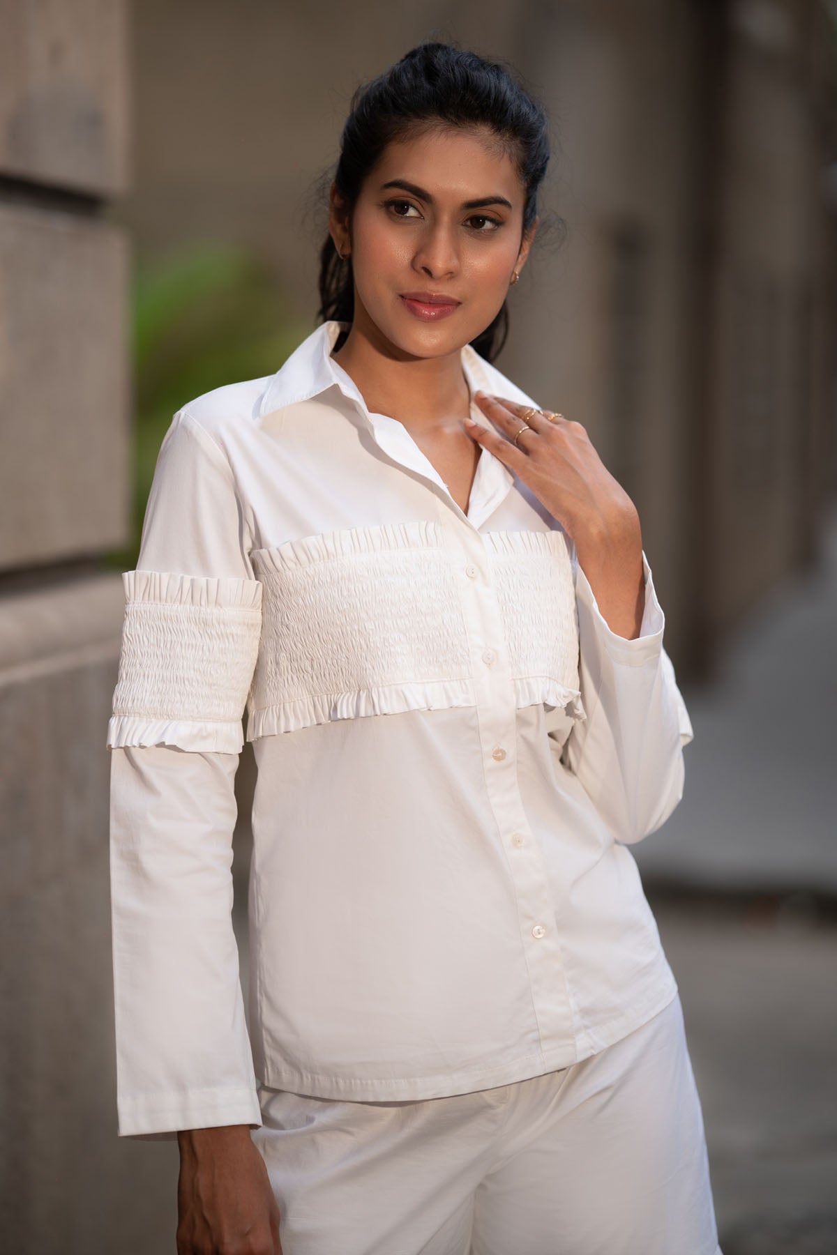 White Elasticated Shirt & Shorts