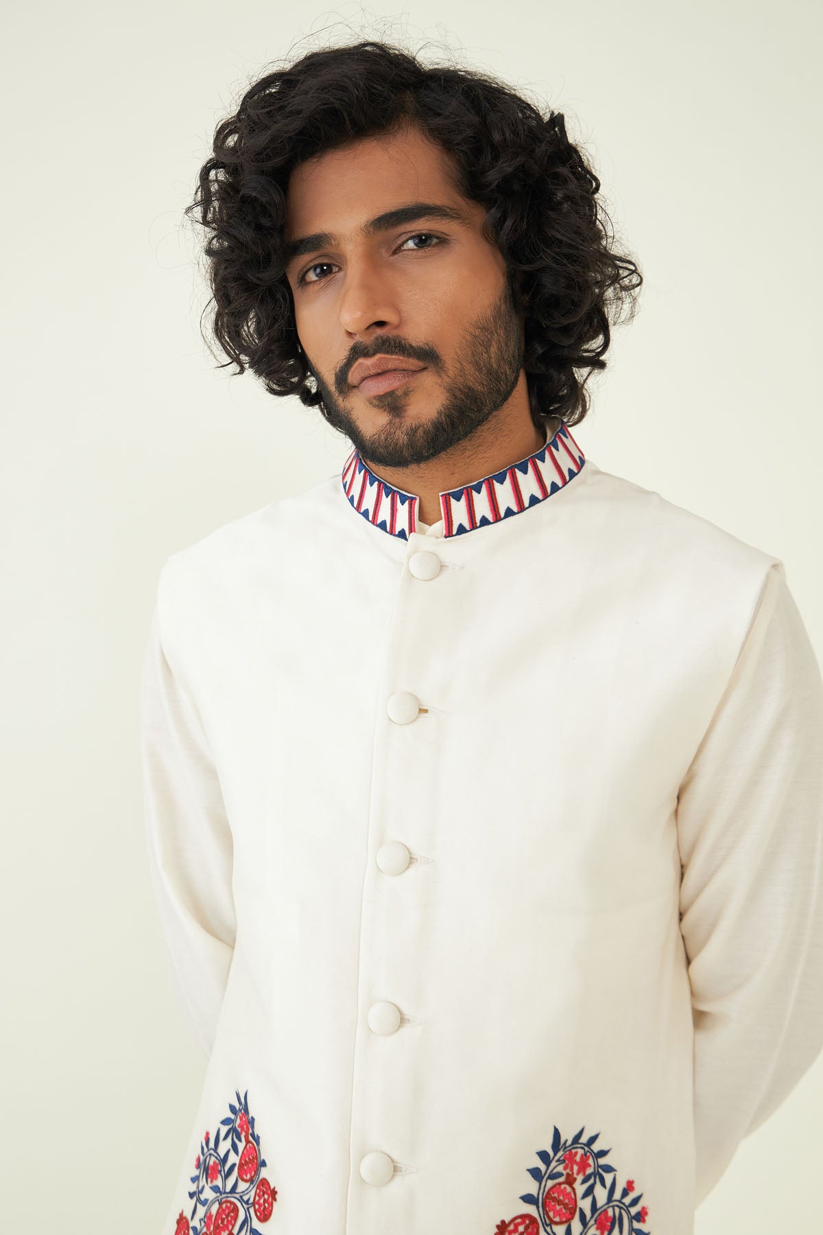 White Embroidered Bundi Set