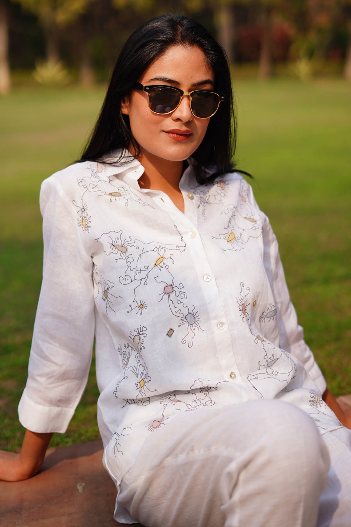 White Embroidered Long Shirt