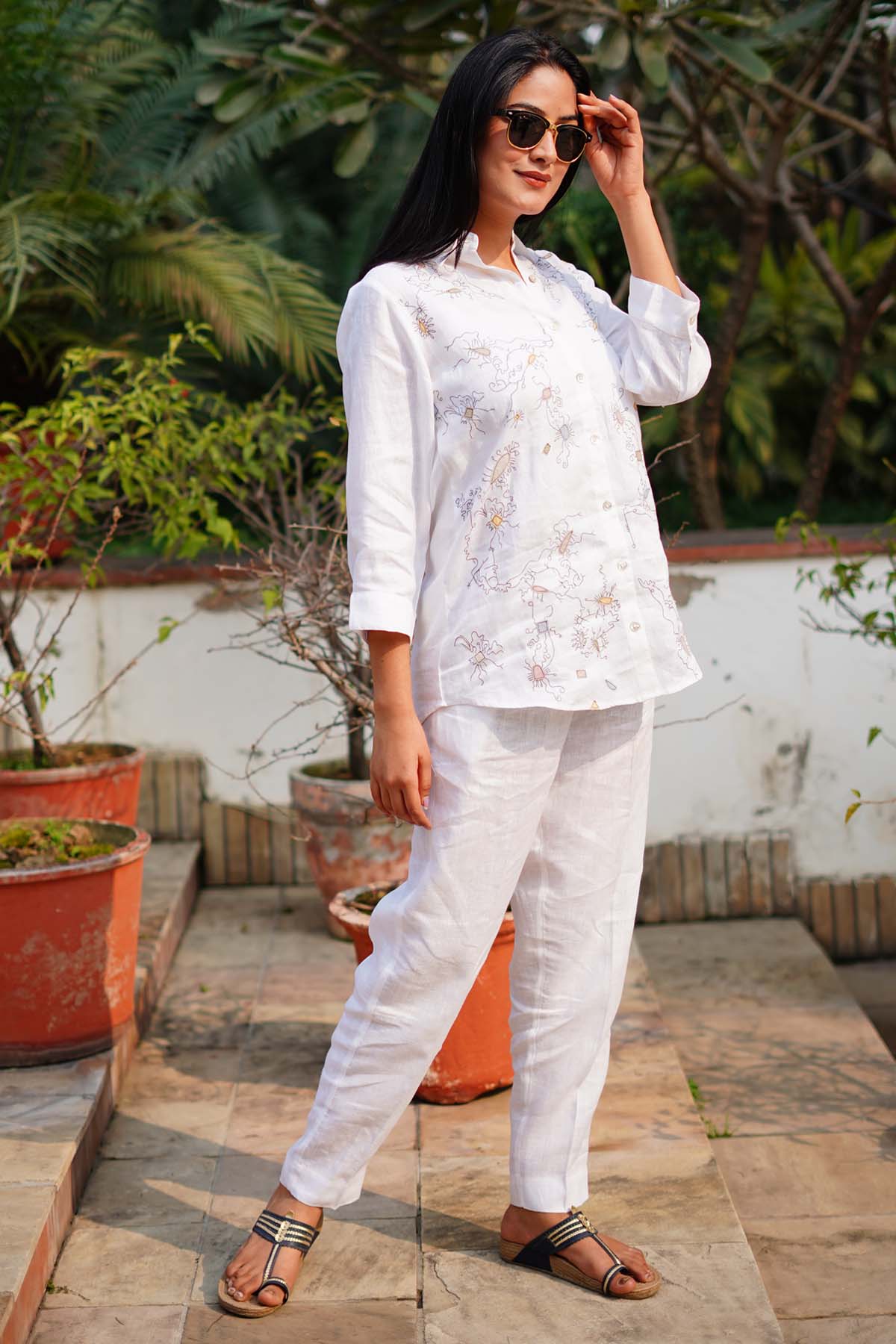 White Embroidered Long Shirt