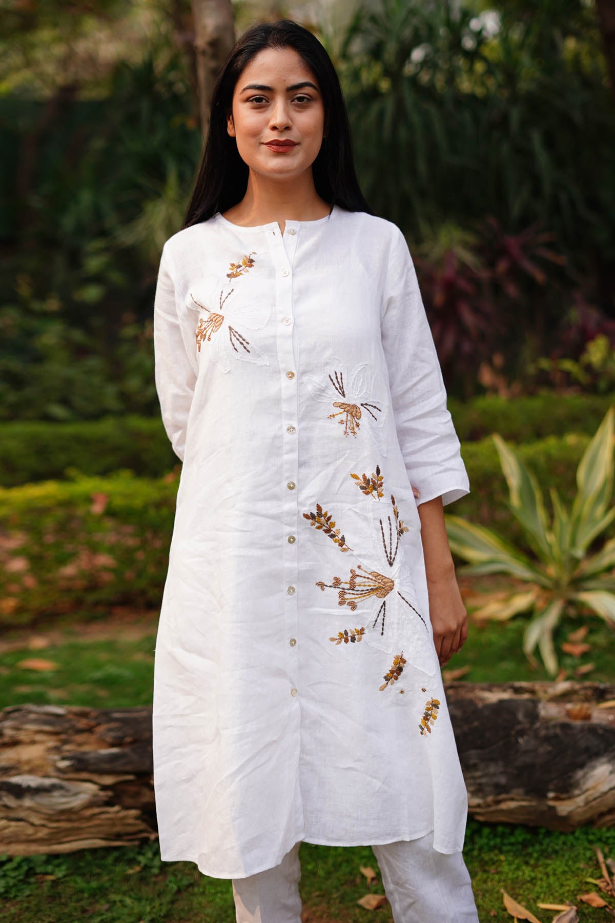White Floral Embroidered Tunic