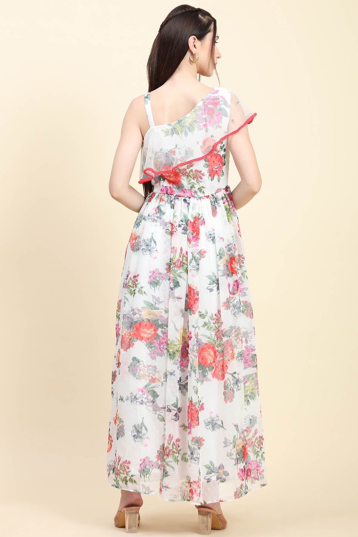 White Georgette Print Dress