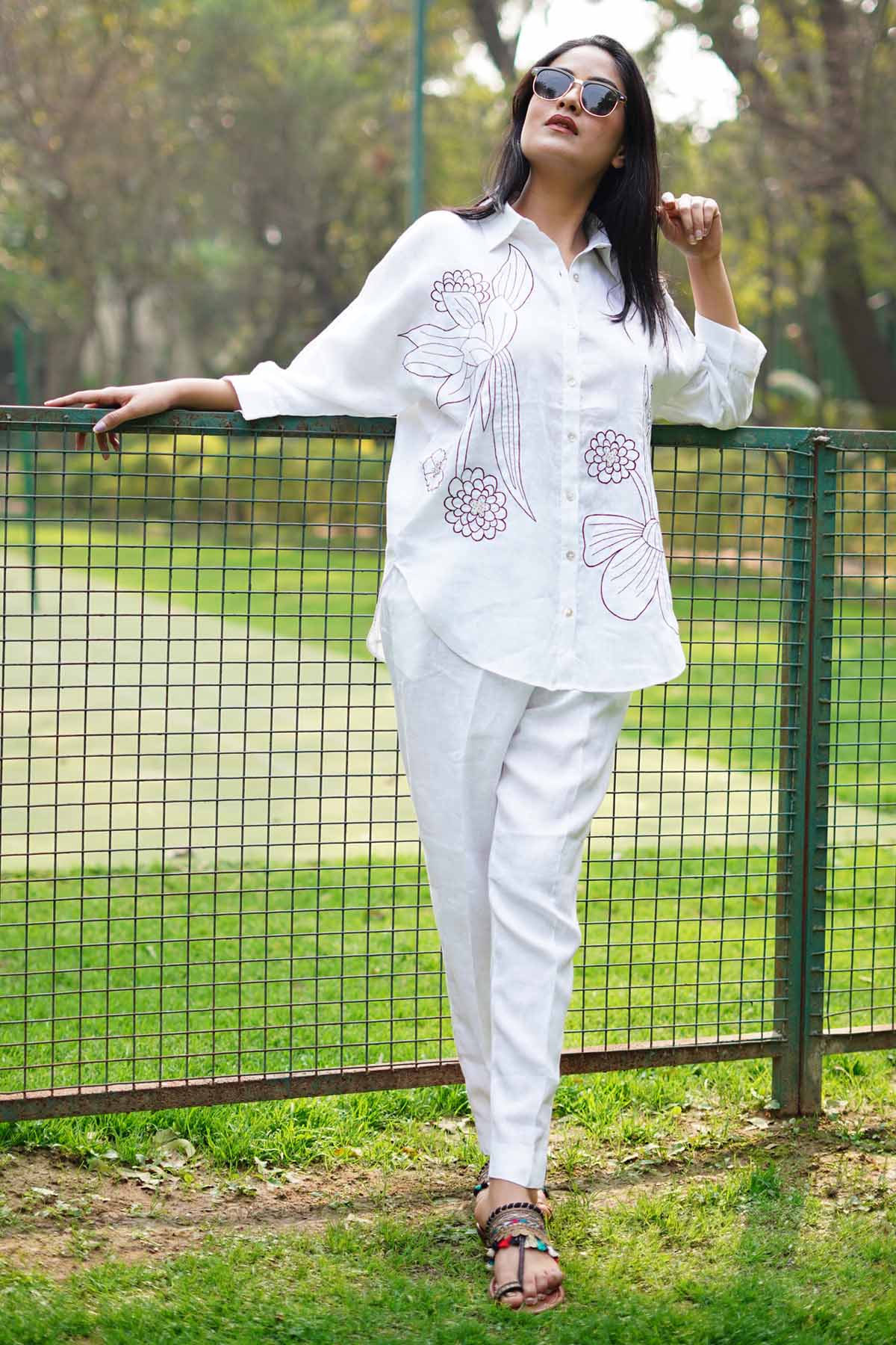 White Flower Embroidered Shirt