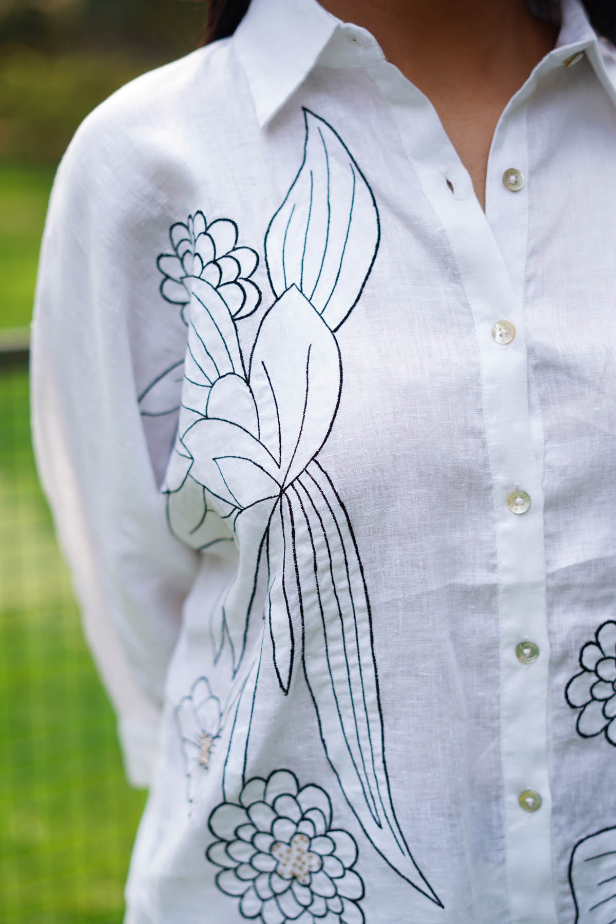 White Flower Embroidered Shirt