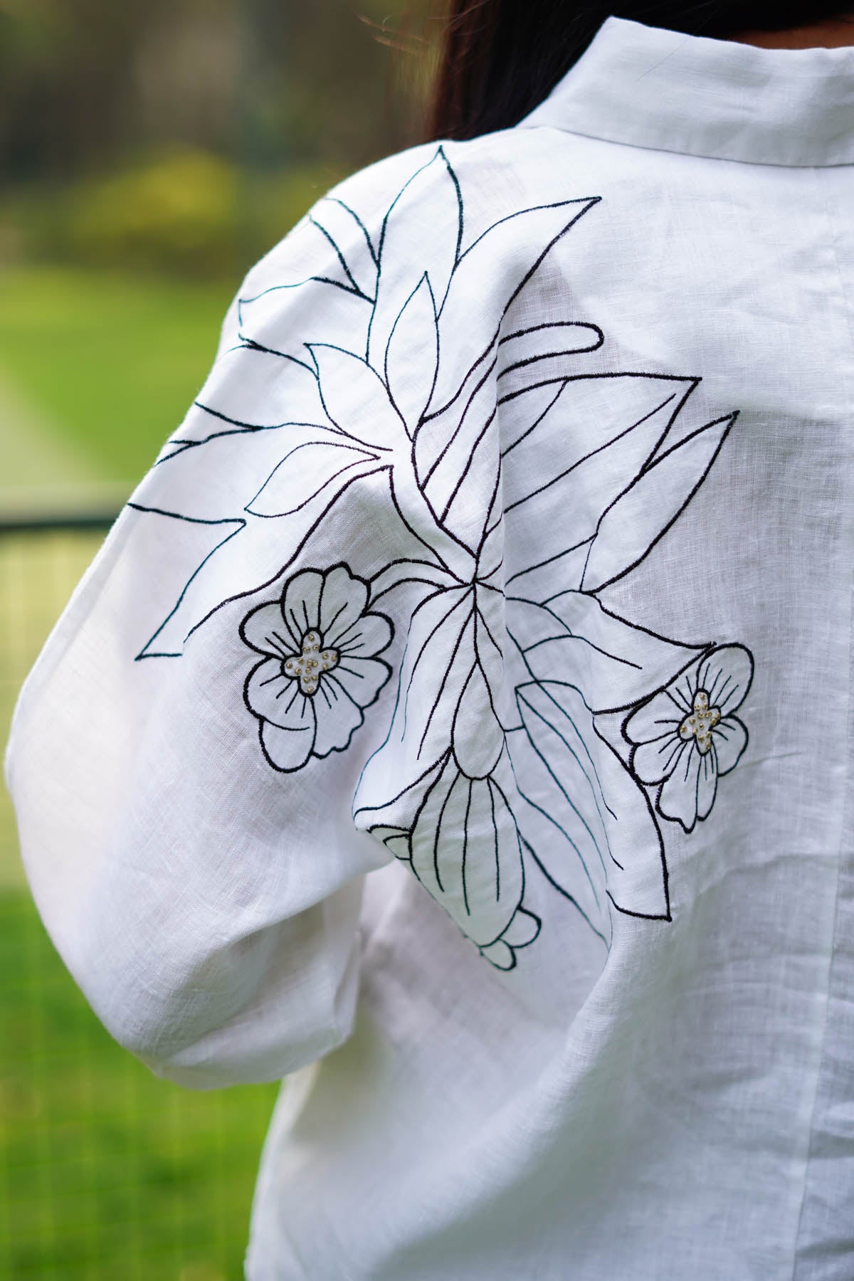 White Flower Embroidered Shirt