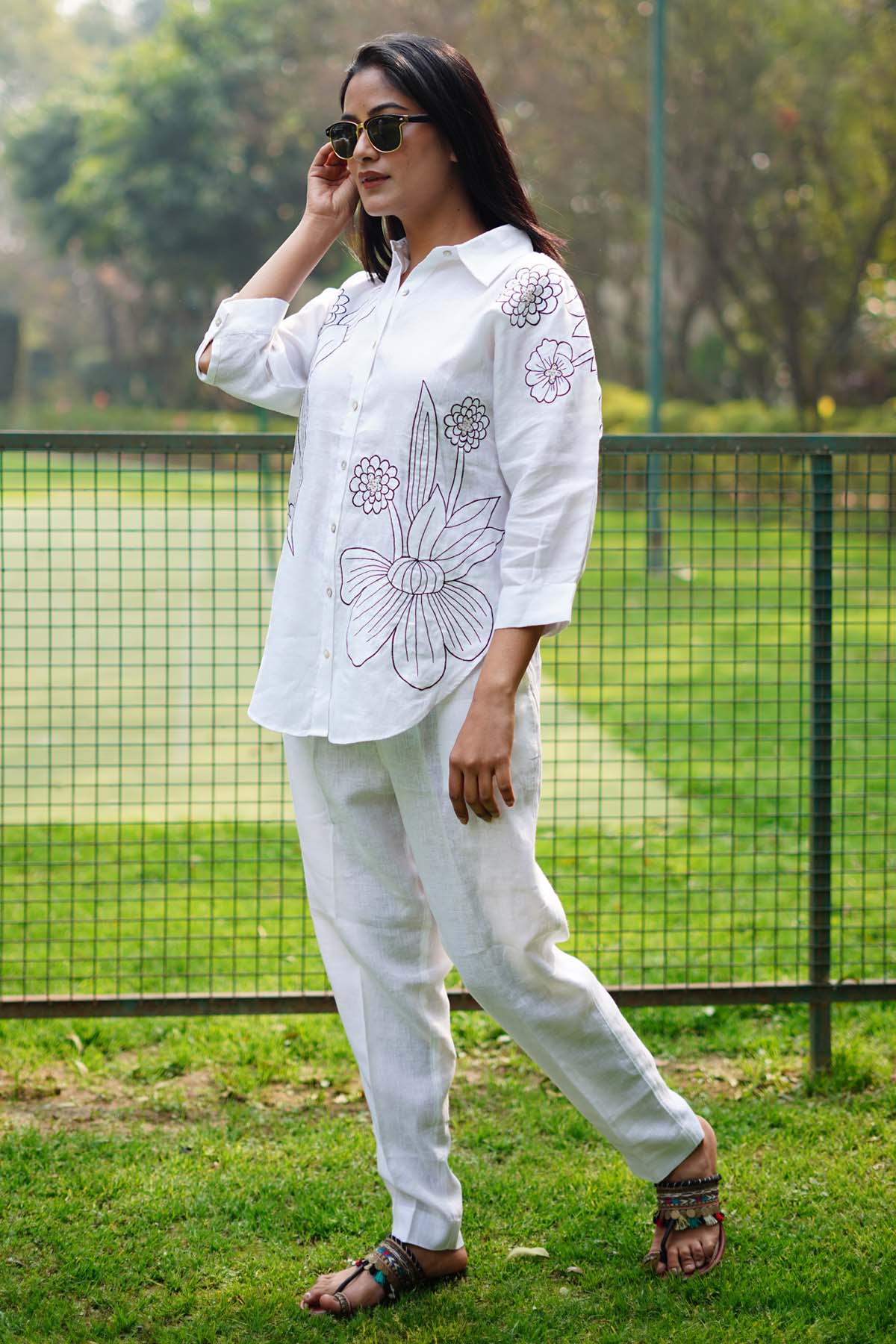 White Flower Embroidered Shirt