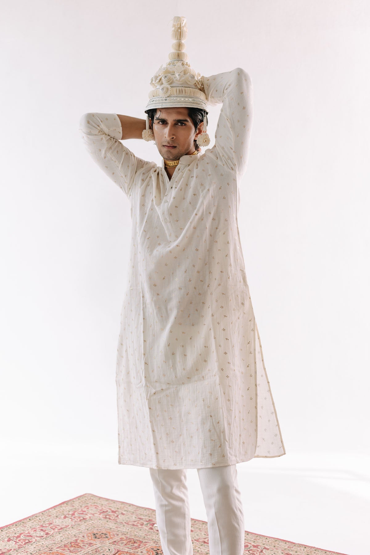 White Foil Print Kurta Set