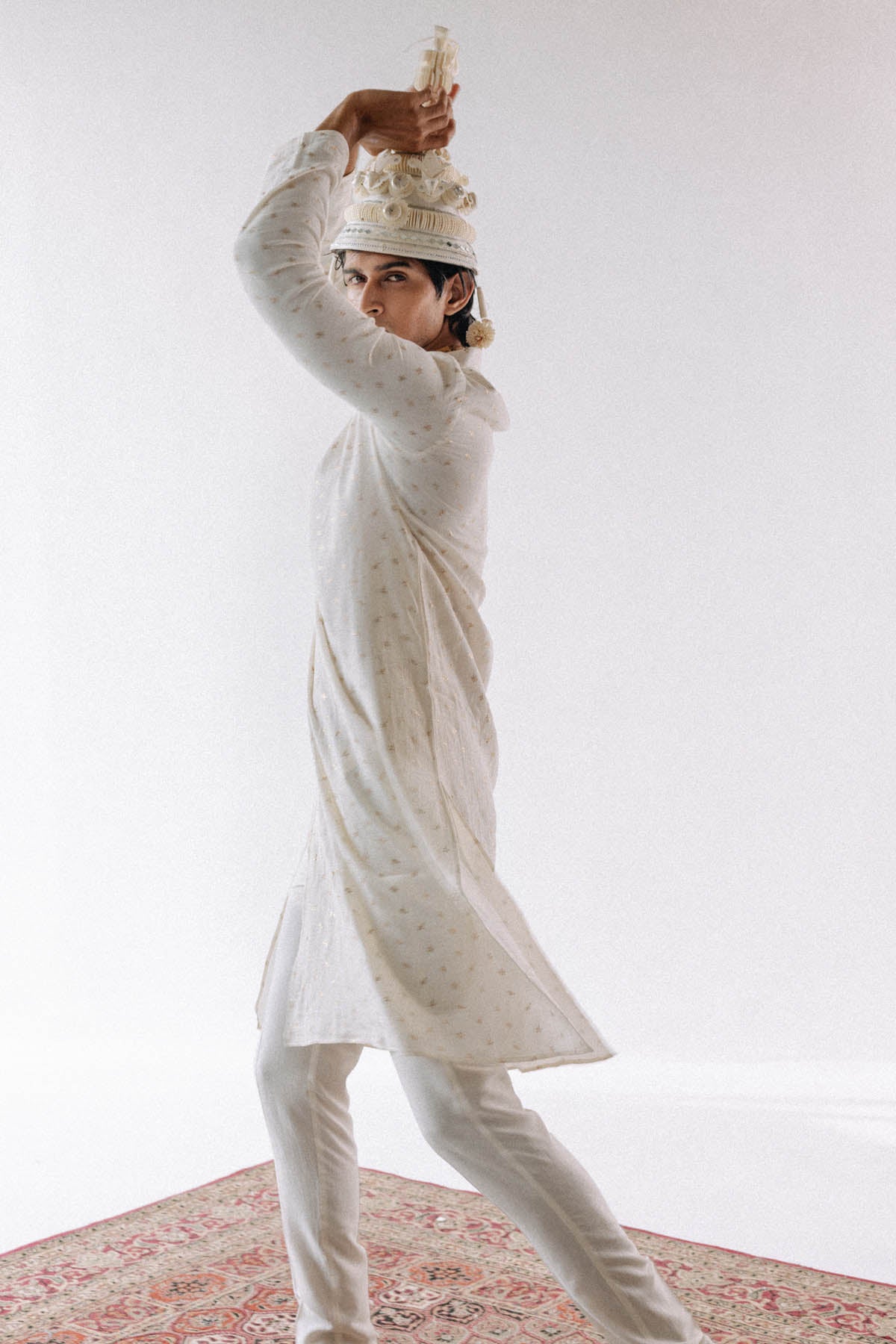 White Foil Print Kurta Set