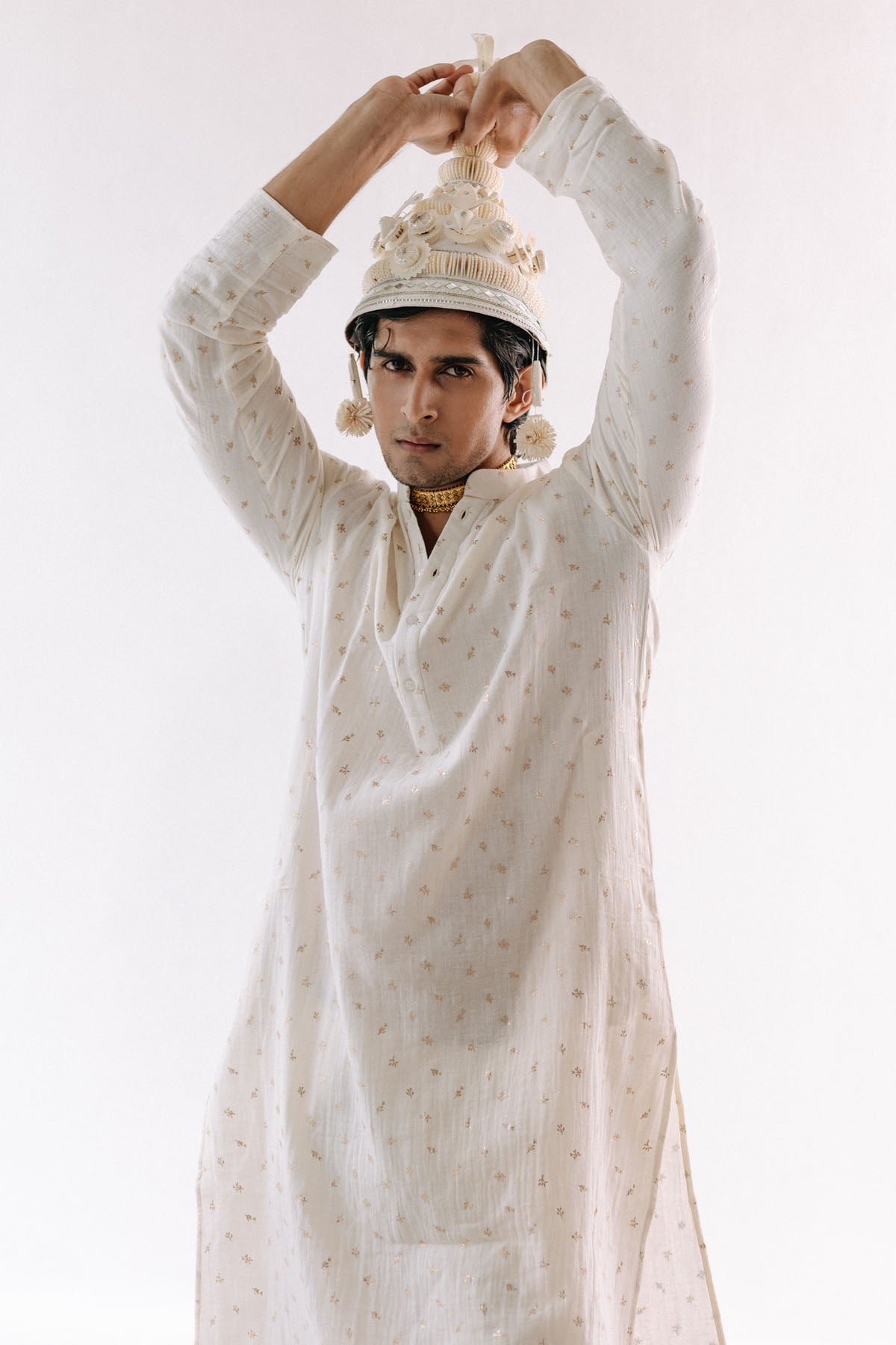 White Foil Print Kurta Set