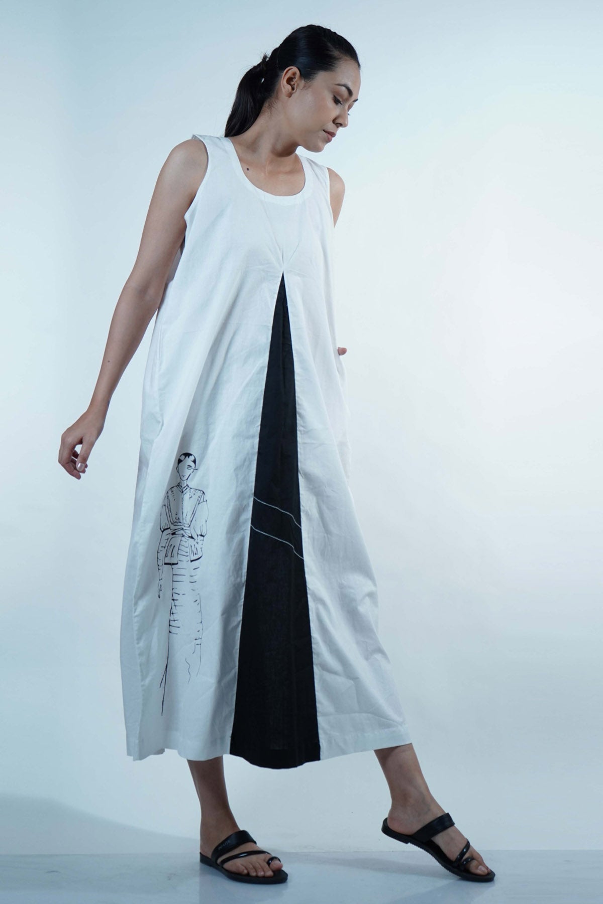 White Front Pleated Dress