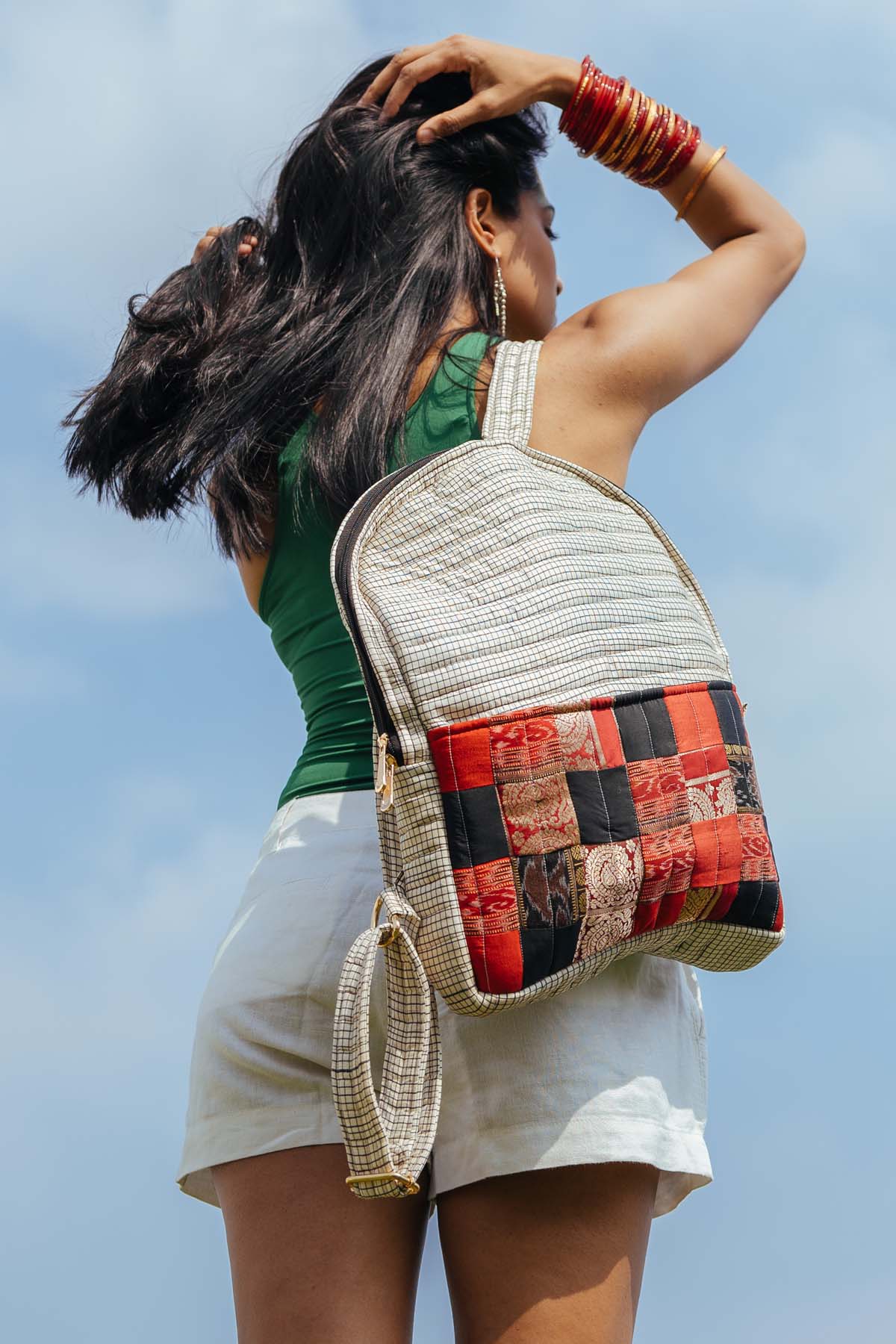 White Godhadi Patchwork Silk Bag