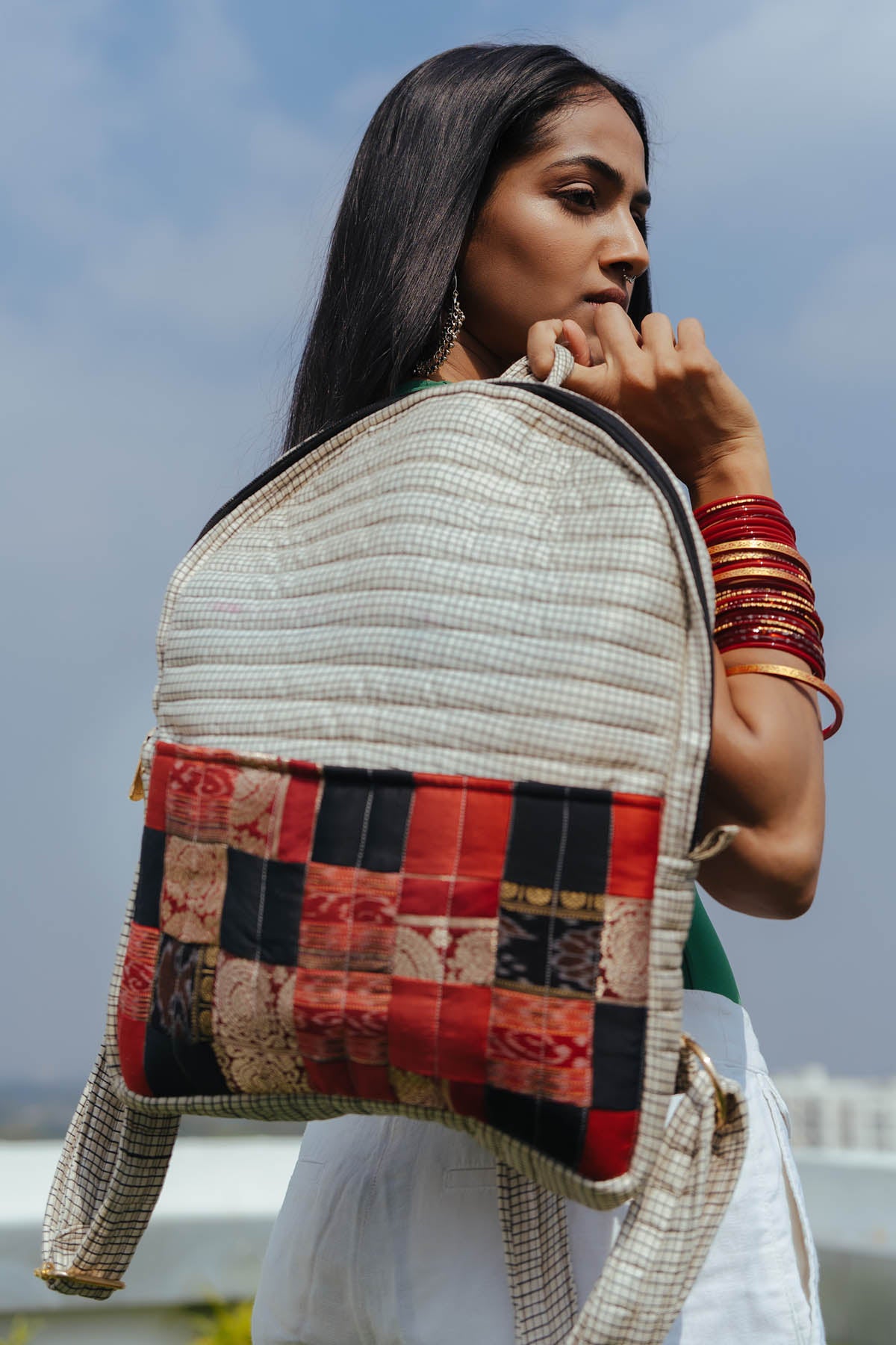 White Godhadi Patchwork Silk Bag