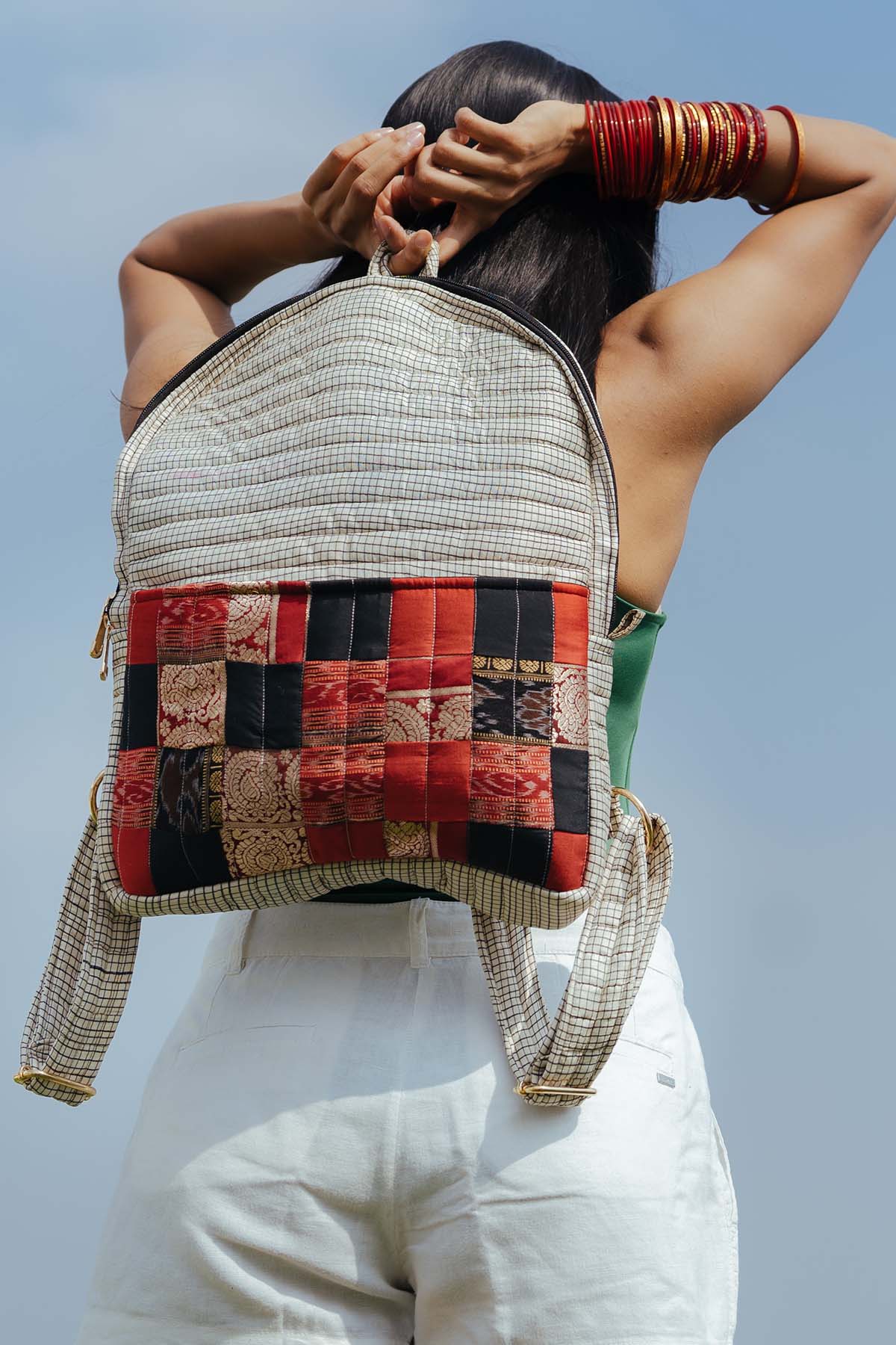 White Godhadi Patchwork Silk Bag