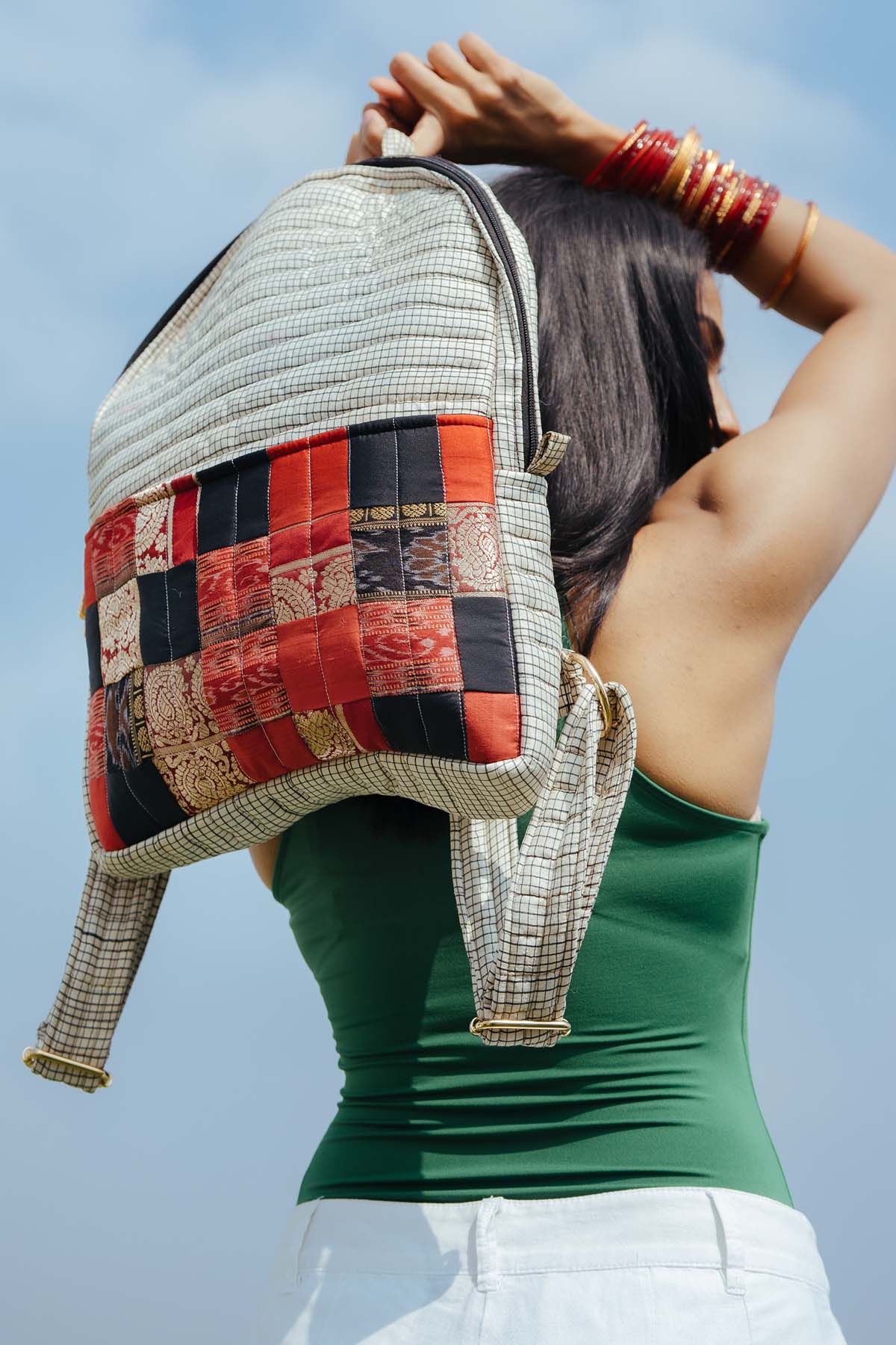 White Godhadi Patchwork Silk Bag