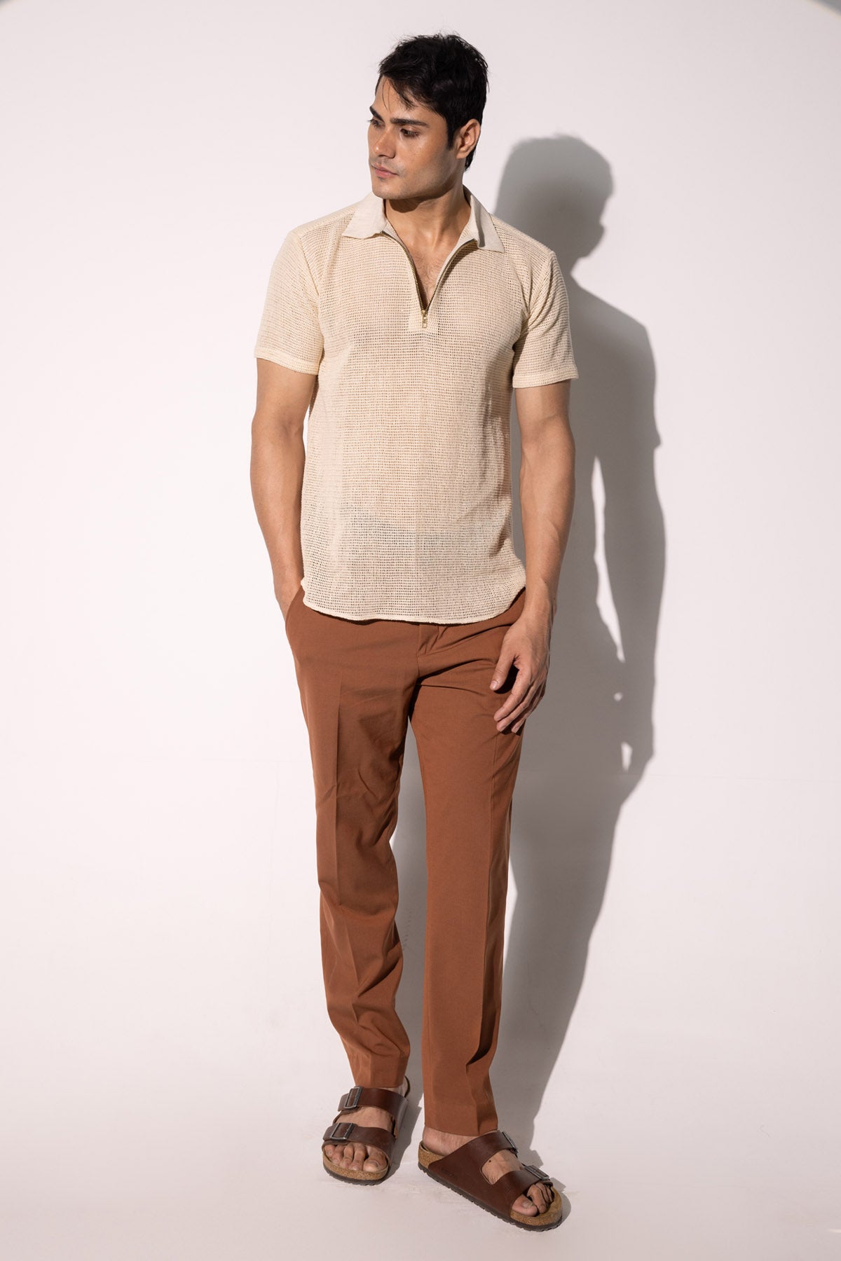 White Half Zip Cotton T-shirt