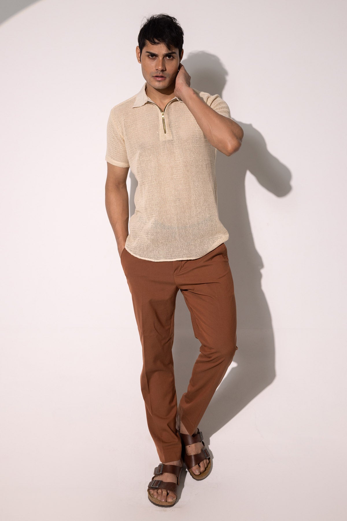 White Half Zip Cotton T-shirt