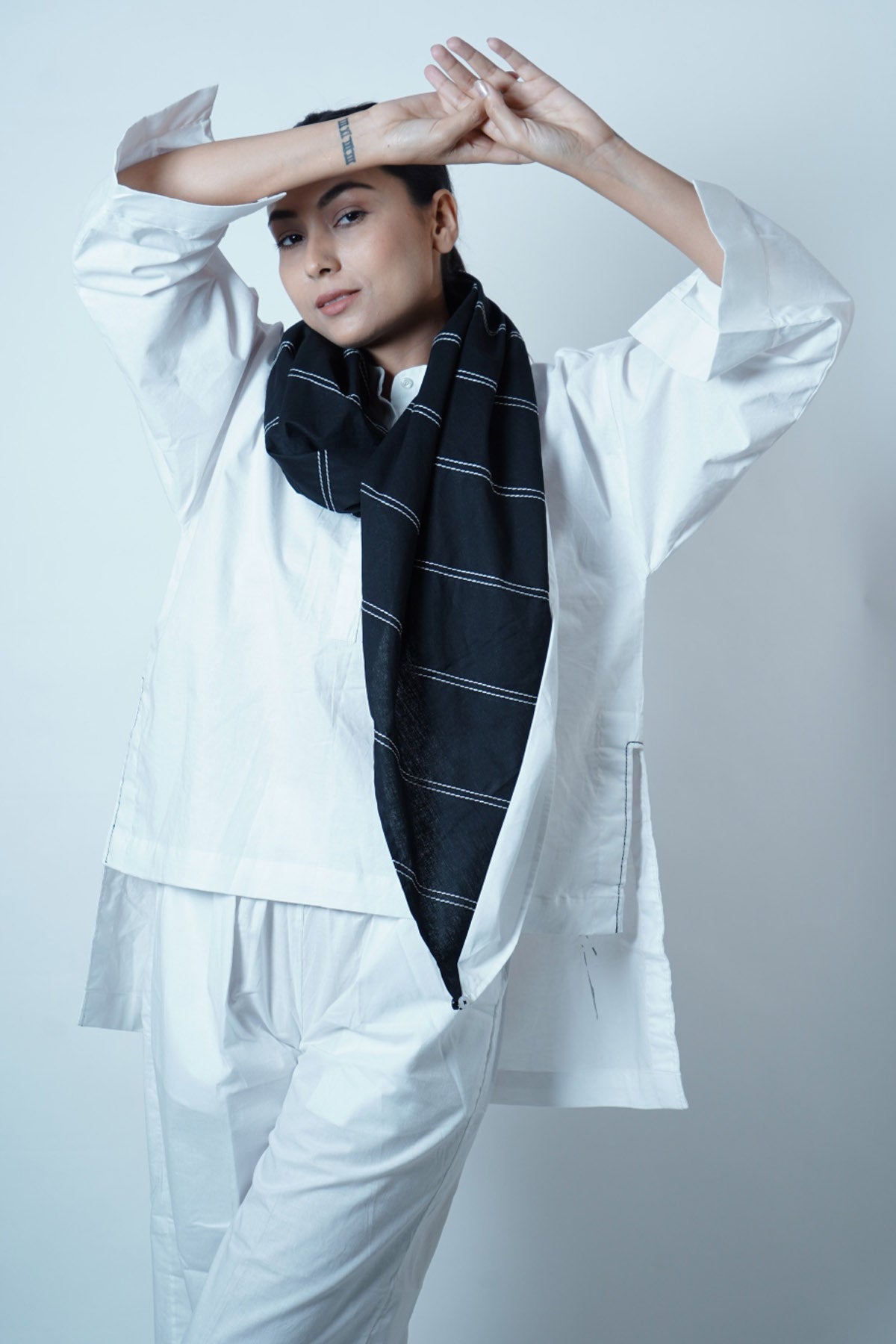 Buy Jaza White High Low Co-ord Set For Women Available online at ScrollnShops