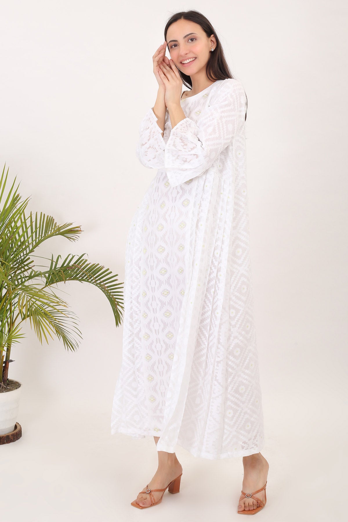 White Jamdani Cotton Dress