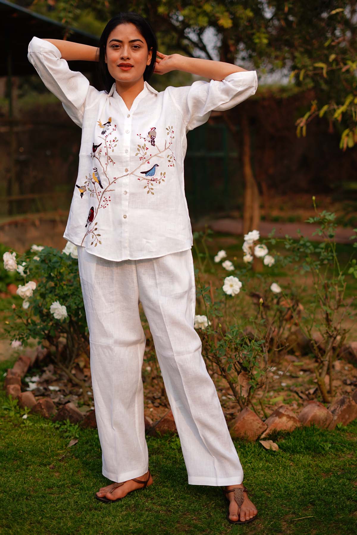 White Linen Straight Pants