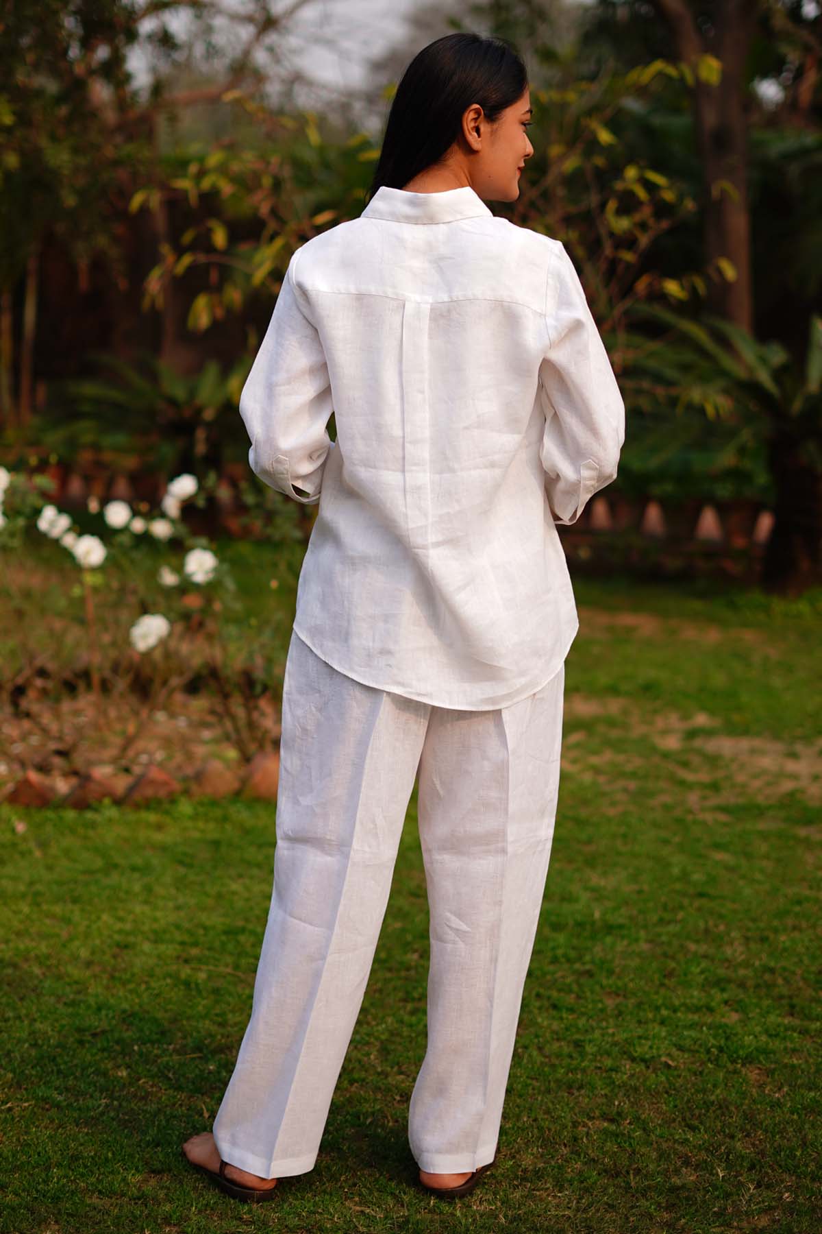 White Linen Straight Pants