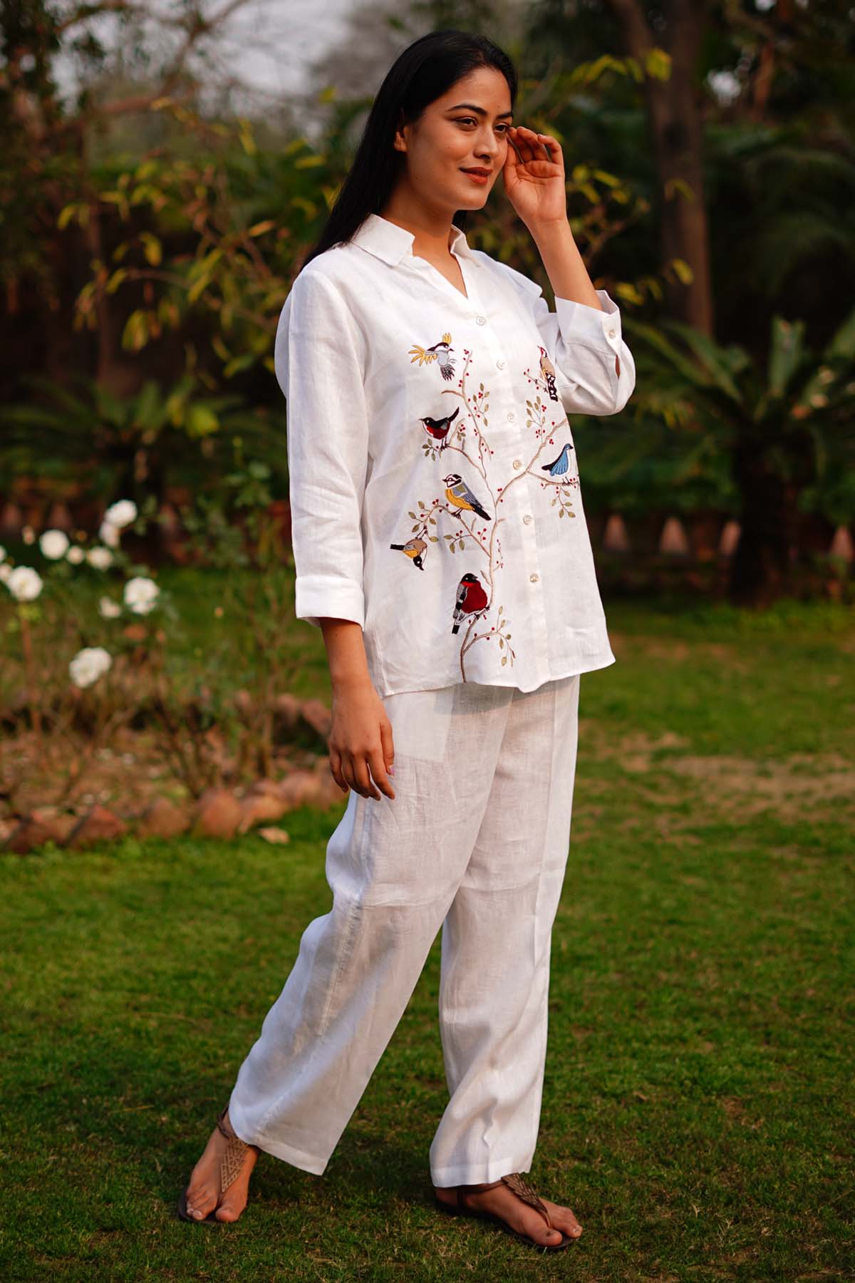 White Linen Straight Pants