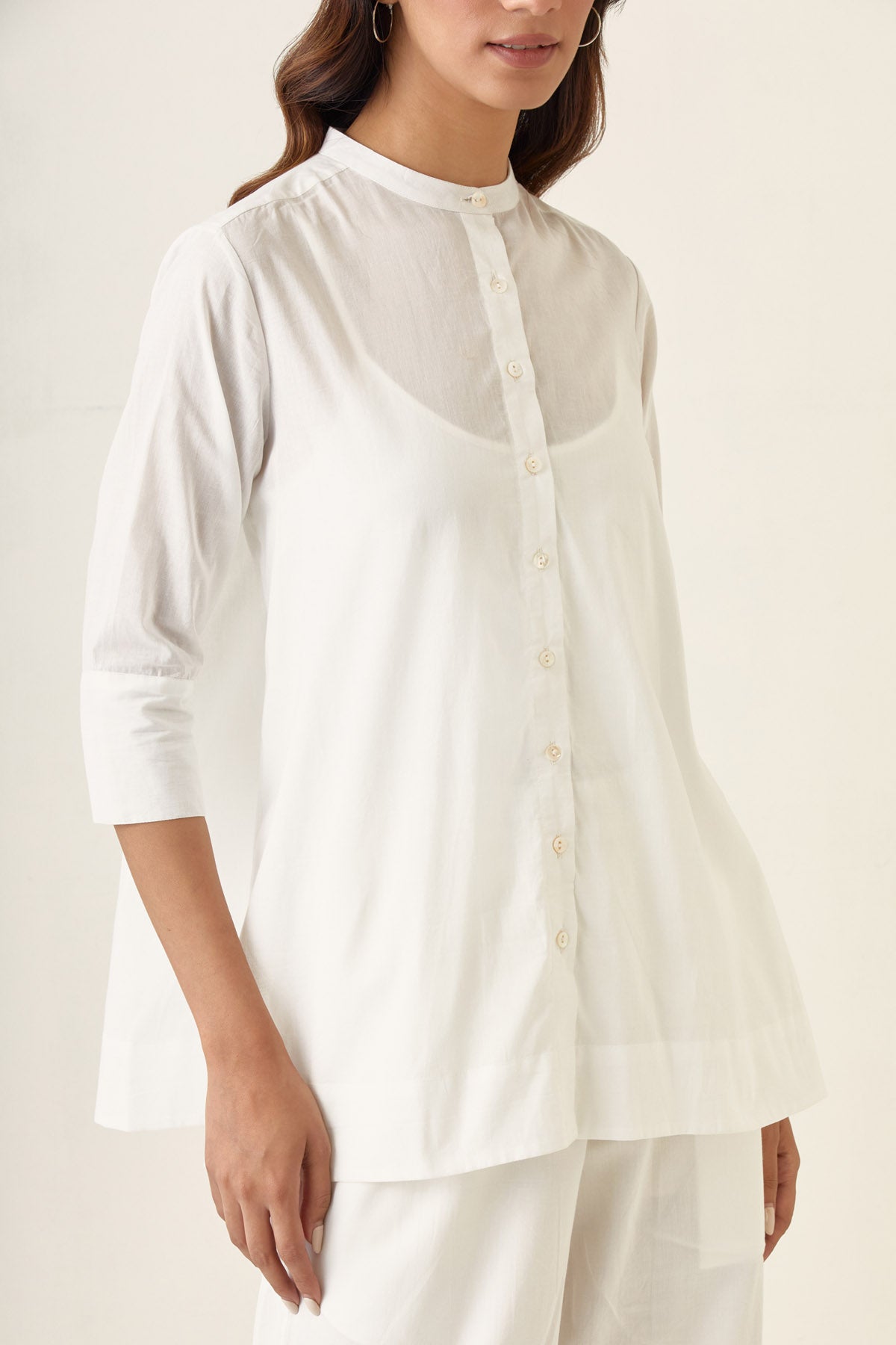 White Mandarin Collar Shirt