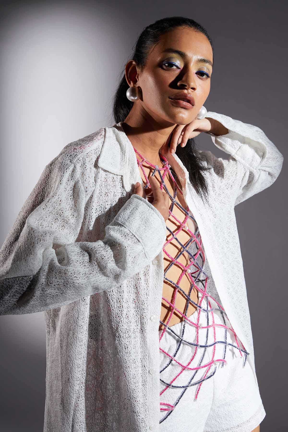White Mesh Long Shirt