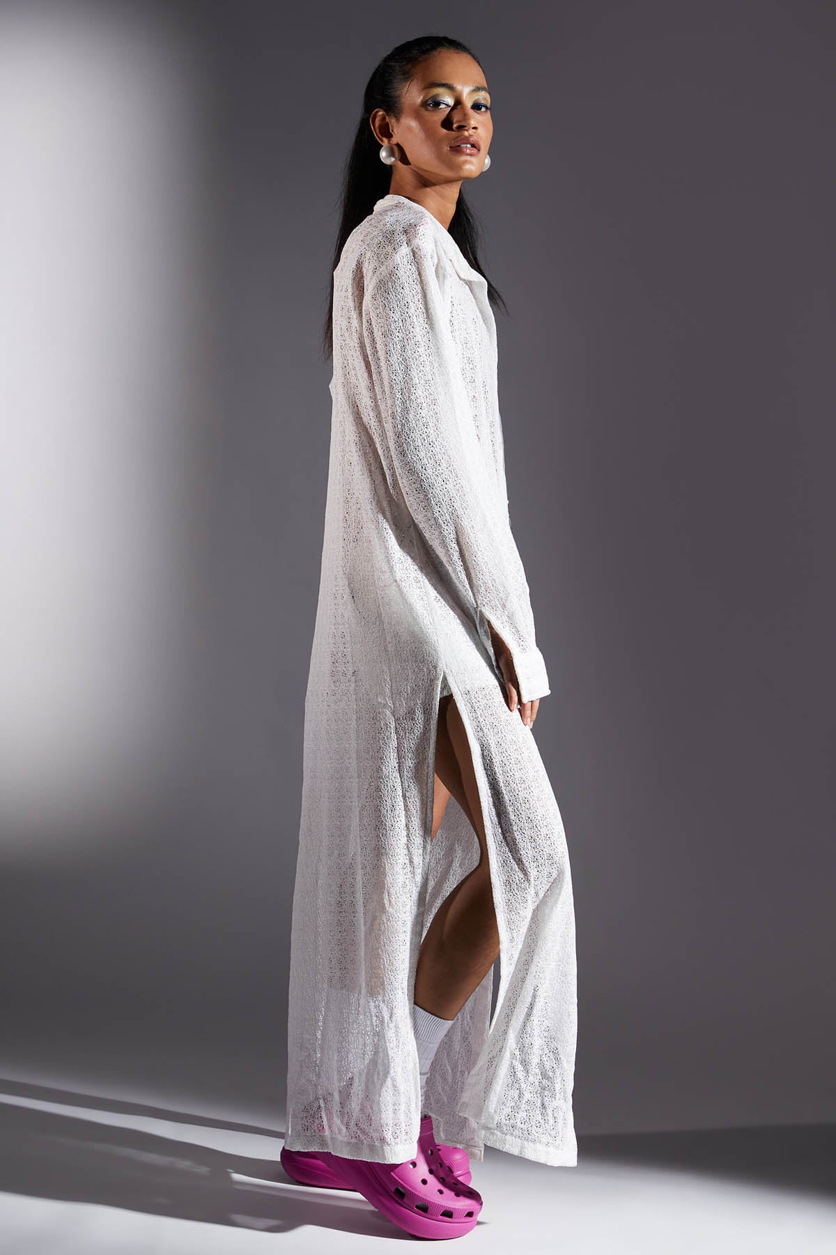 White Mesh Long Shirt