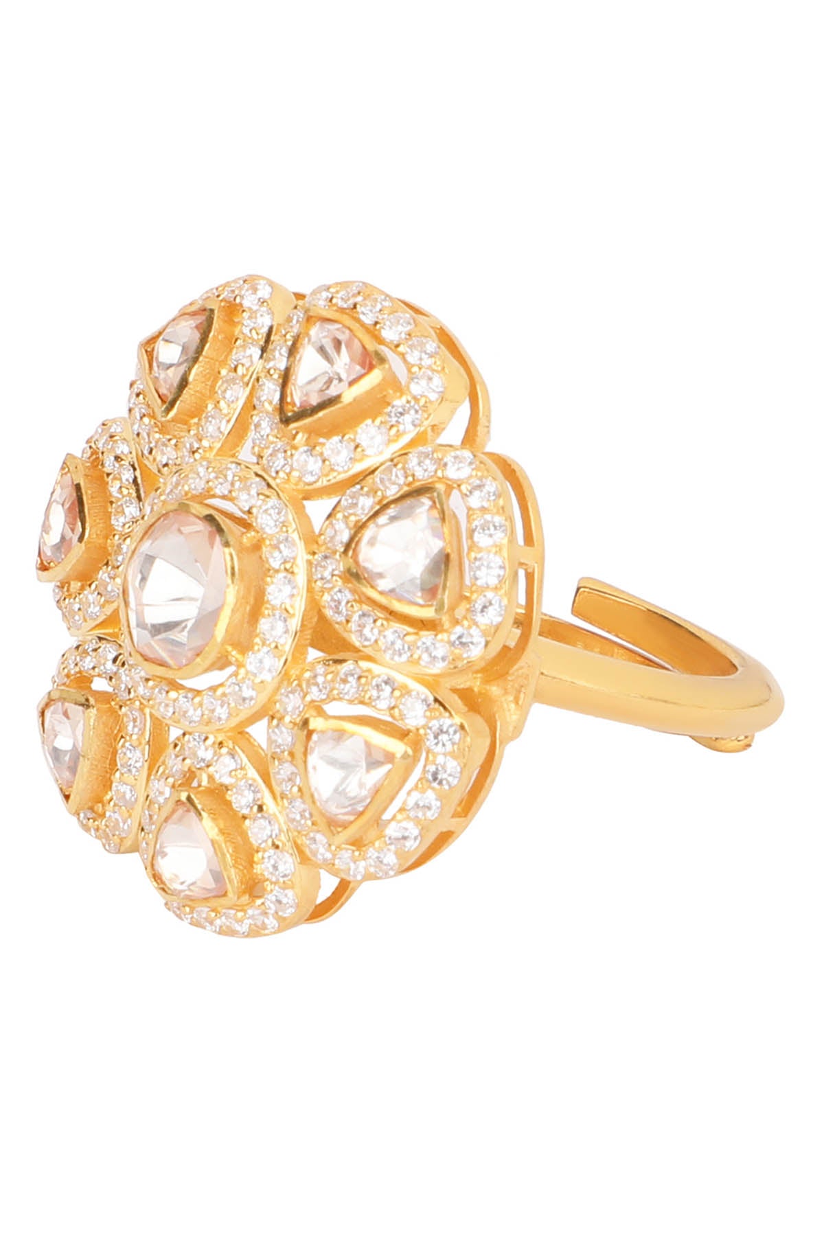 White Moissanite Polki Ring