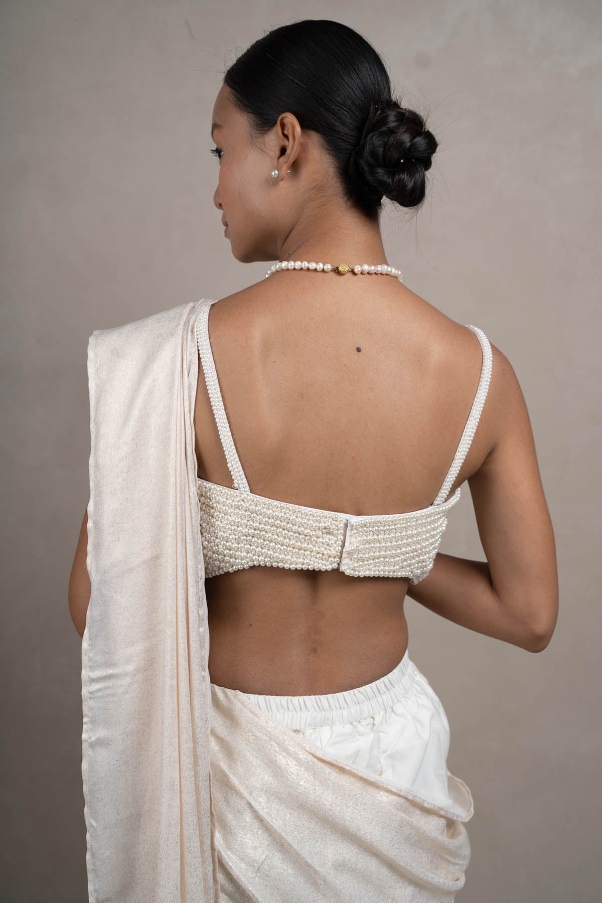 White Pre Draped Saree Set