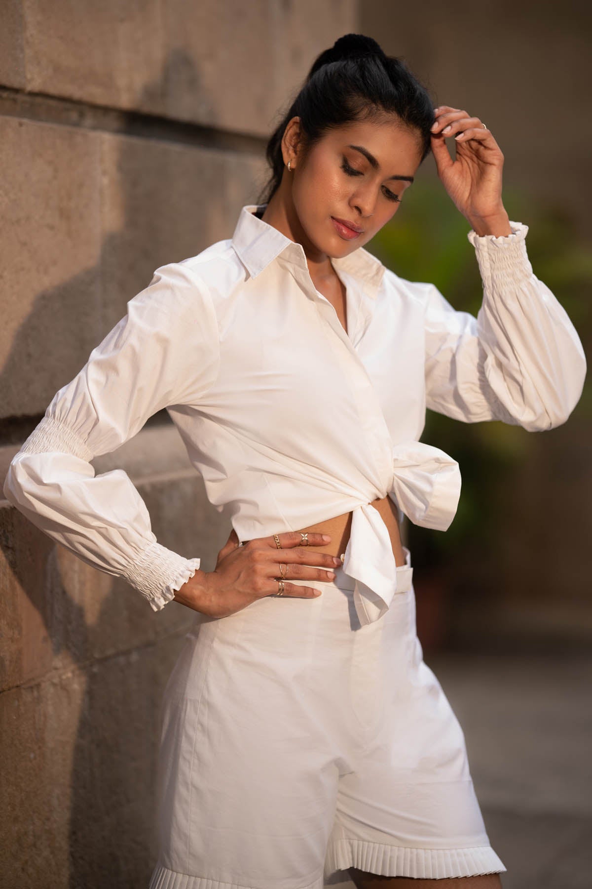 White Puffy Sleeves Shirt & Shorts