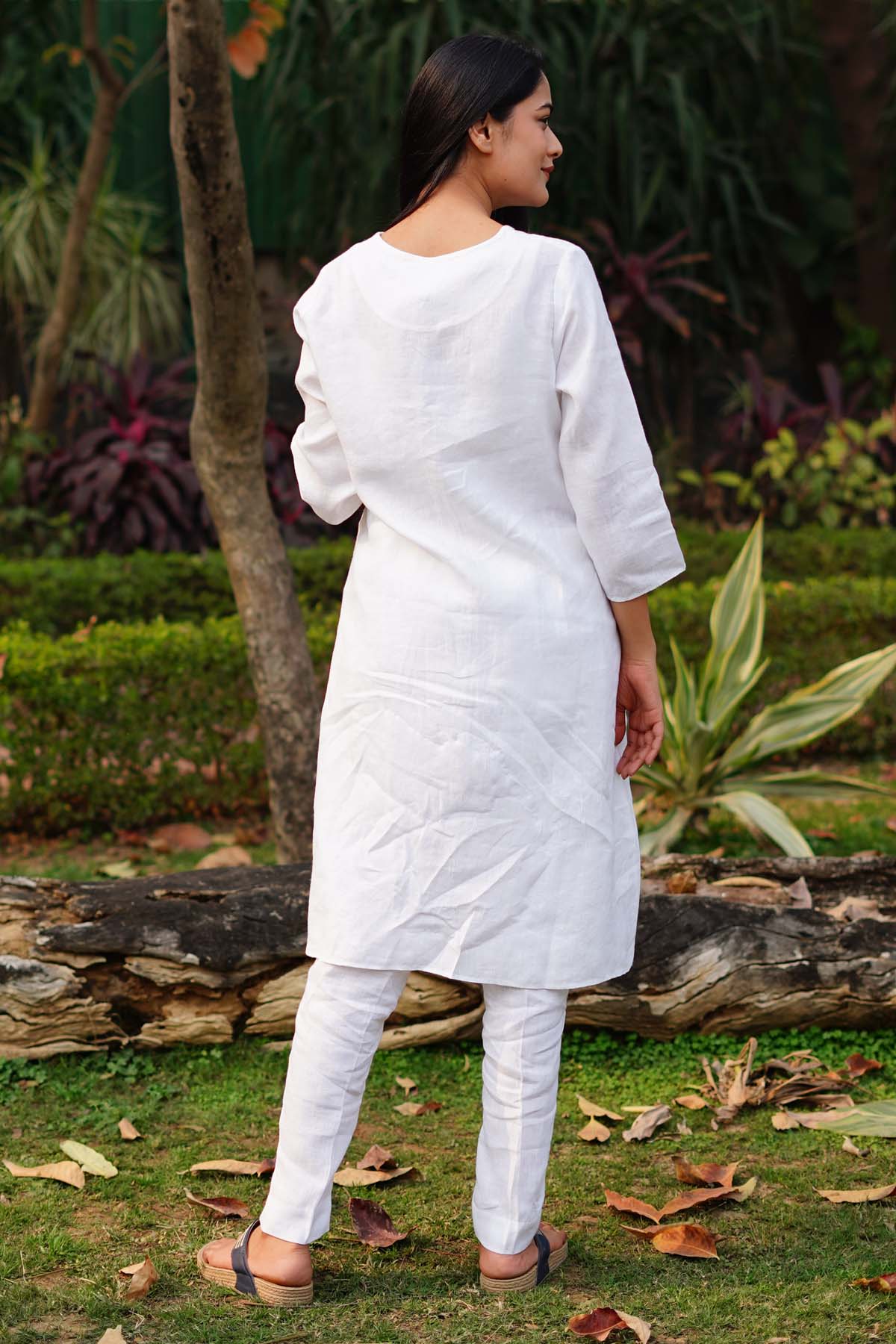 White Pure Linen Pencil Pants