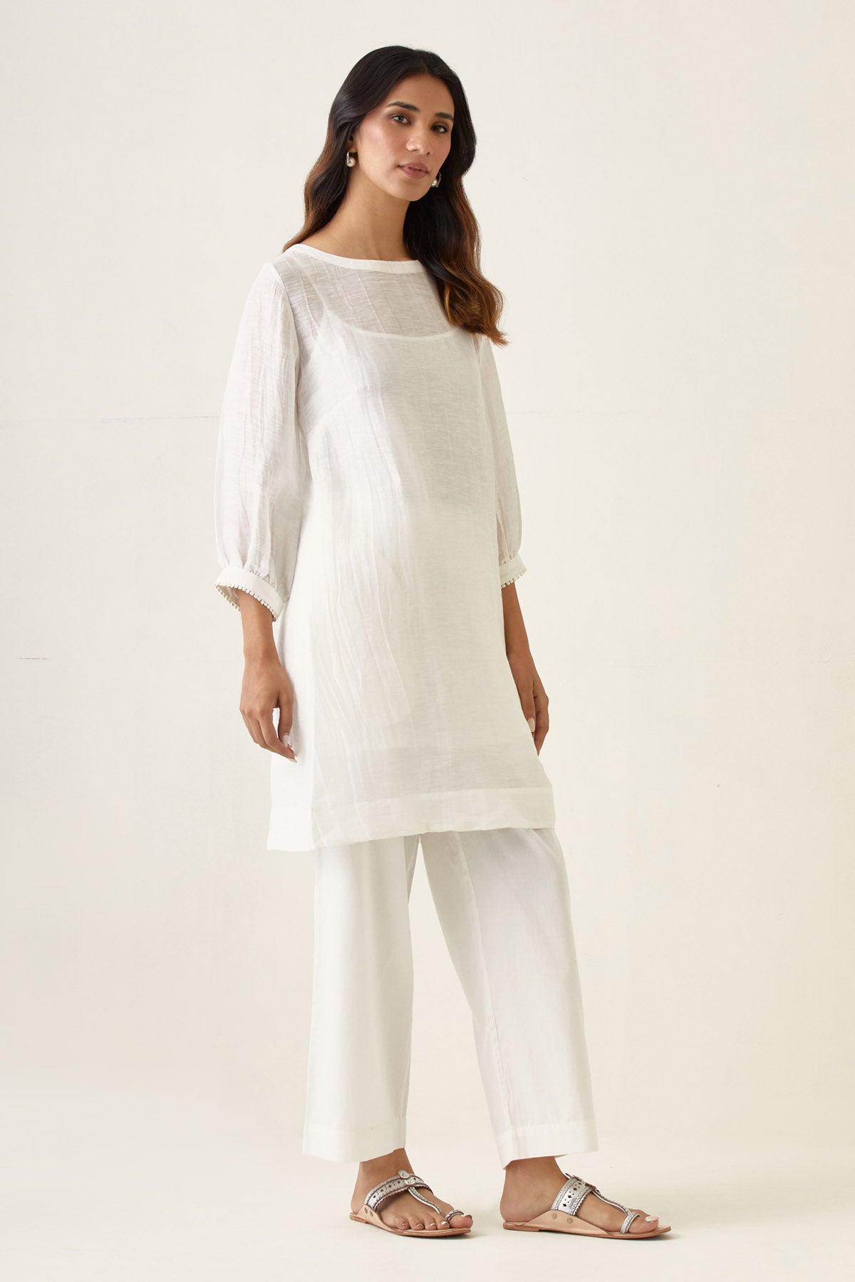 White Pure Linen Silk Kurta Set