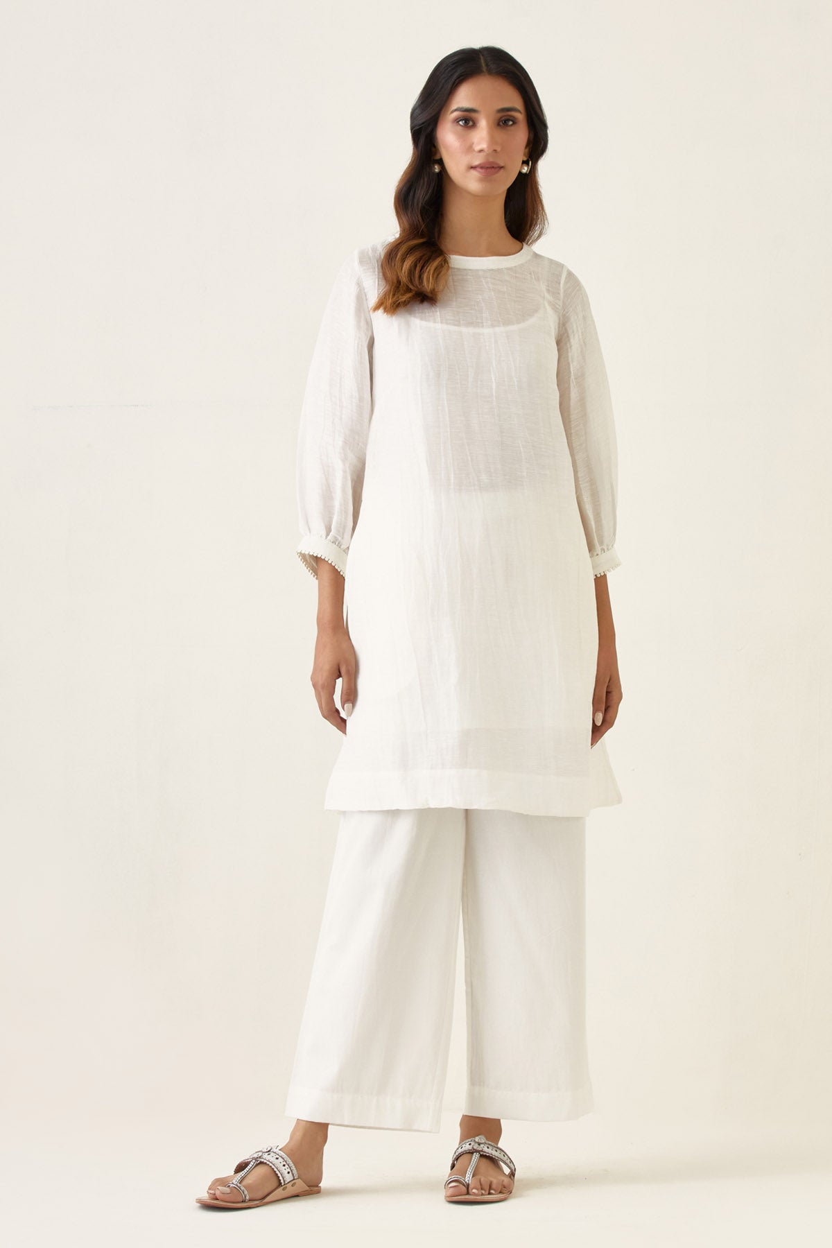 White Pure Linen Silk Kurta Set