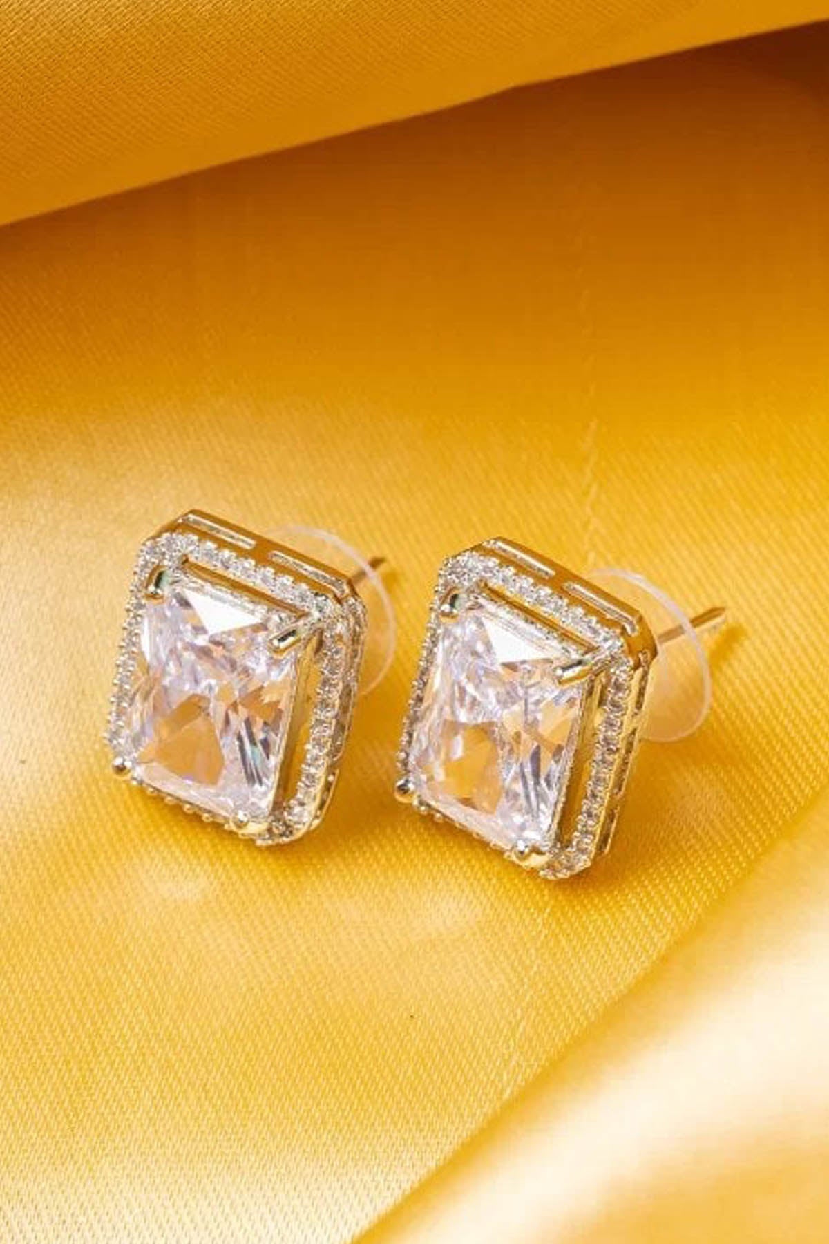 White Rectangle Diamond Studs