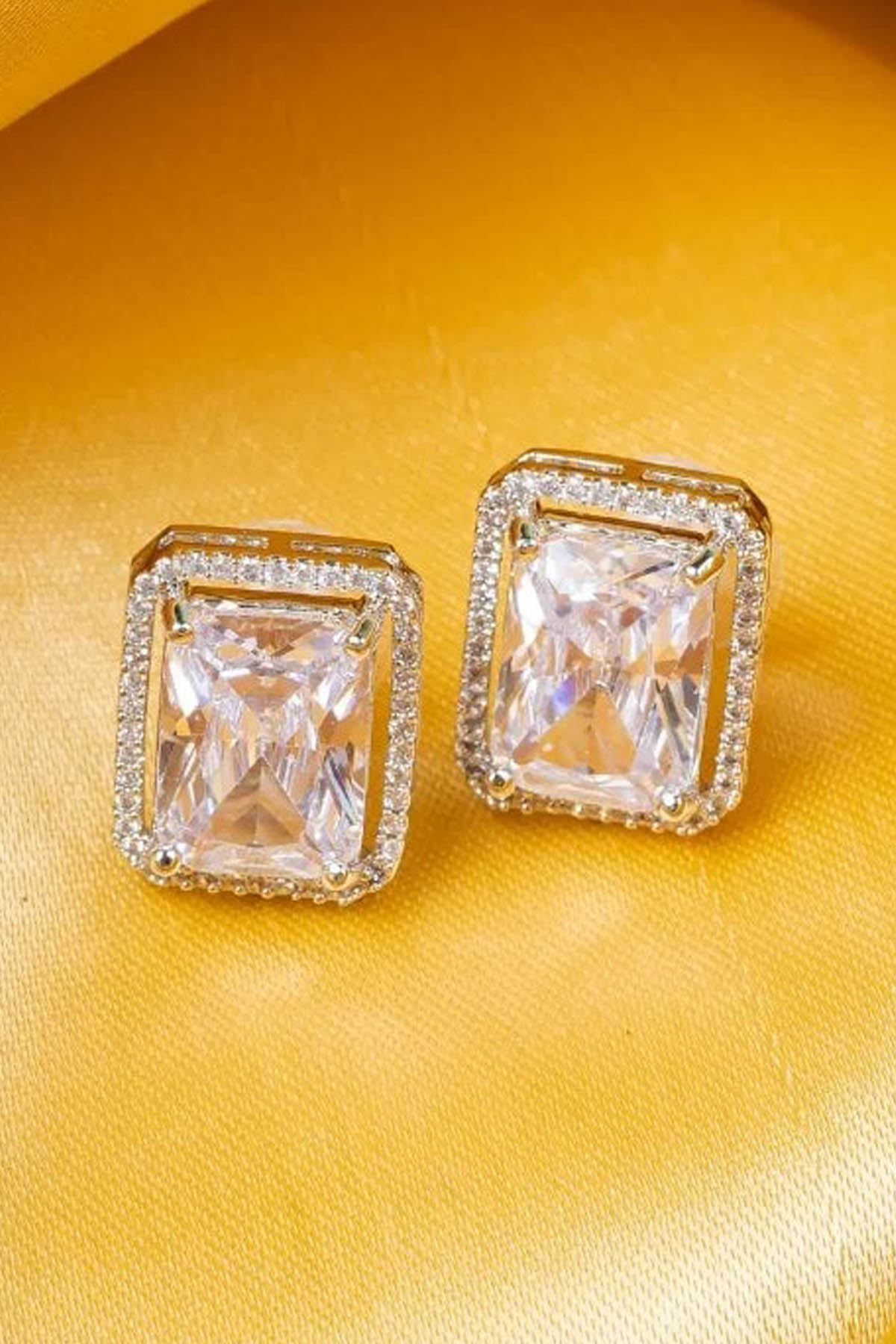 White Rectangle Diamond Studs