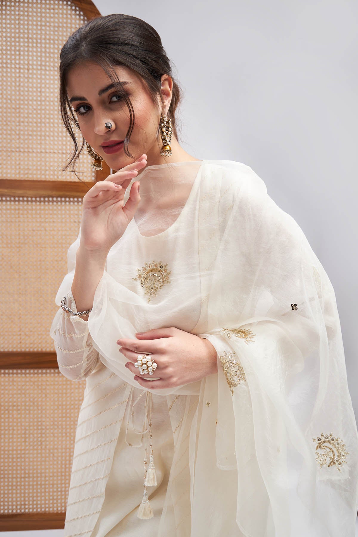 White Sequins Shrug Kurta Set