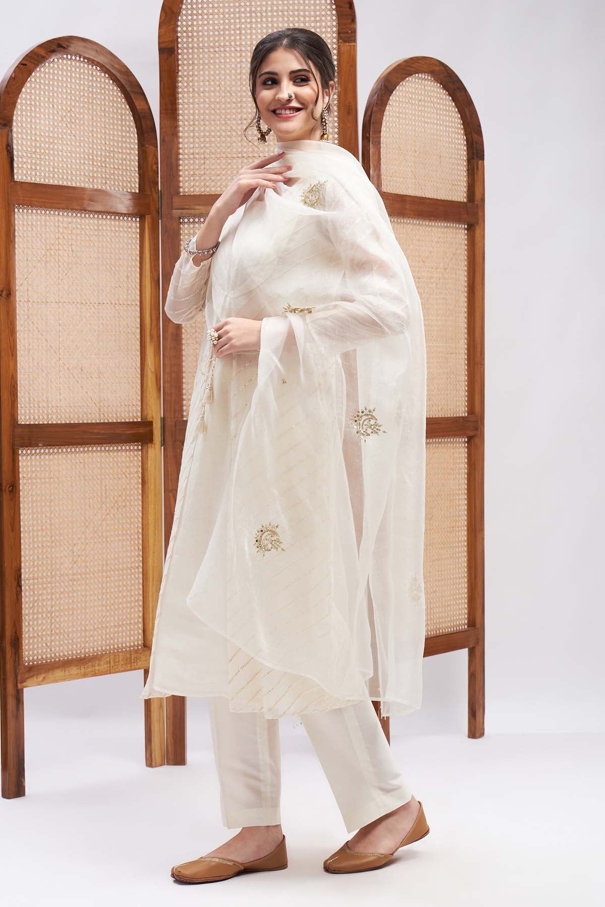 White Sequins Shrug Kurta Set
