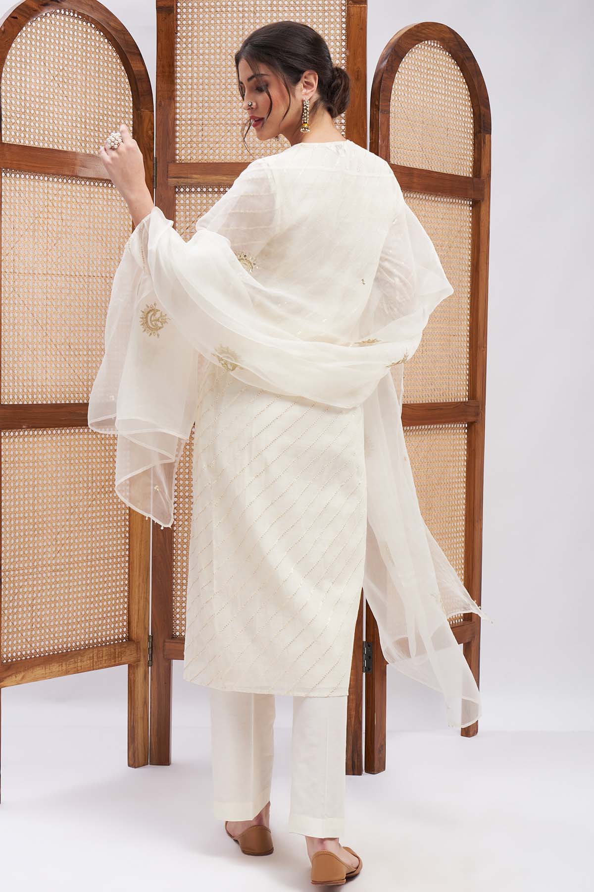 White Sequins Shrug Kurta Set