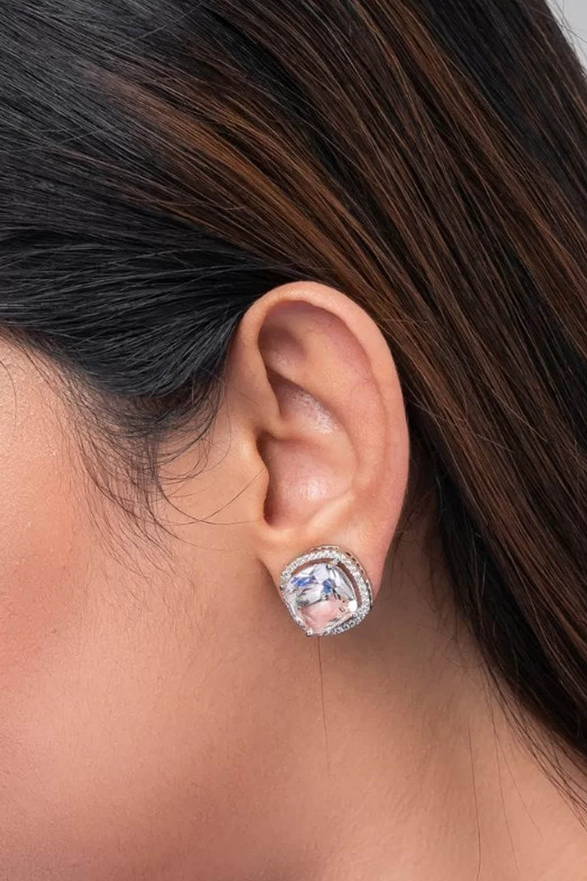 White Square Diamond Earrings