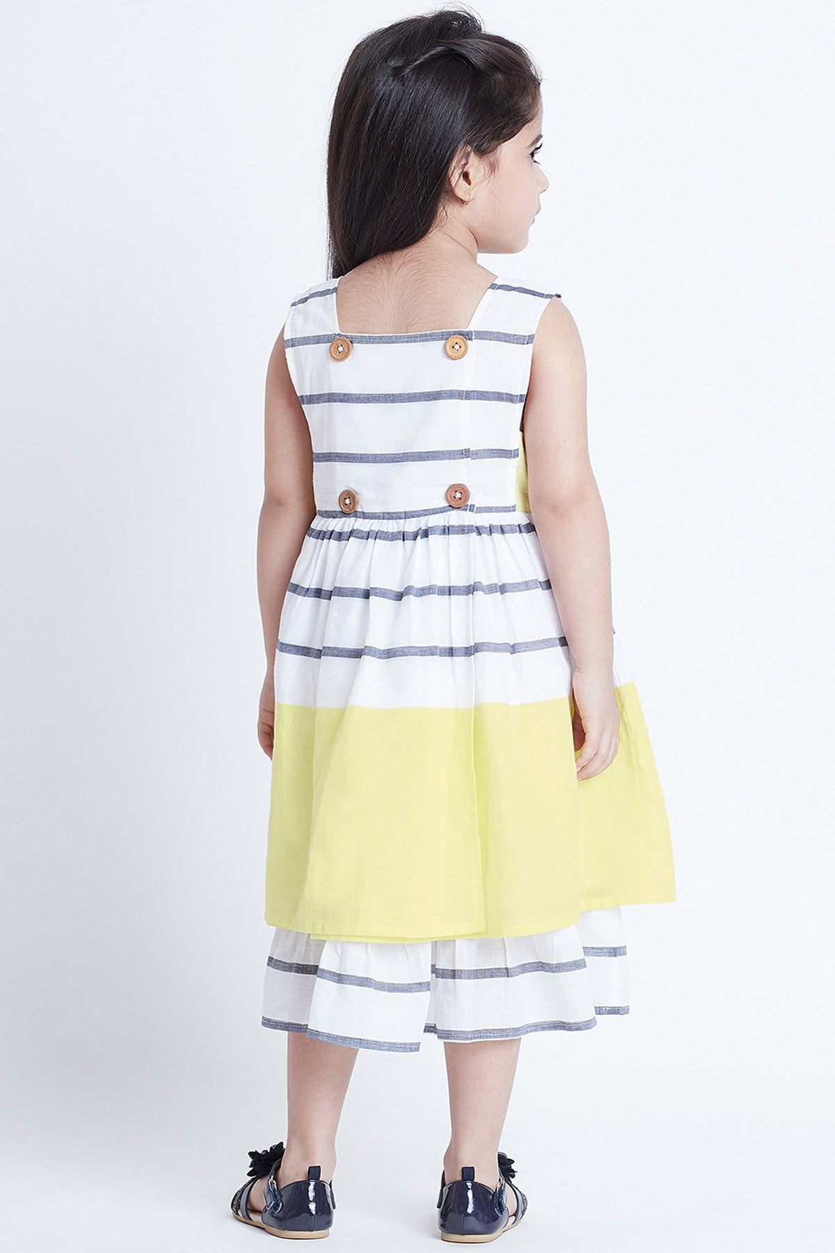 White Stripe Print Midi Dress