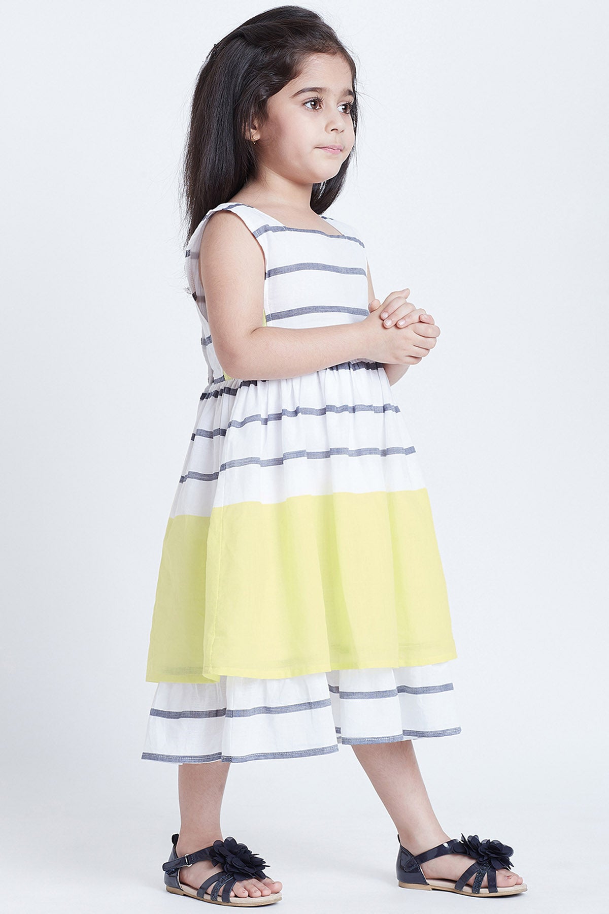 White Stripe Print Midi Dress