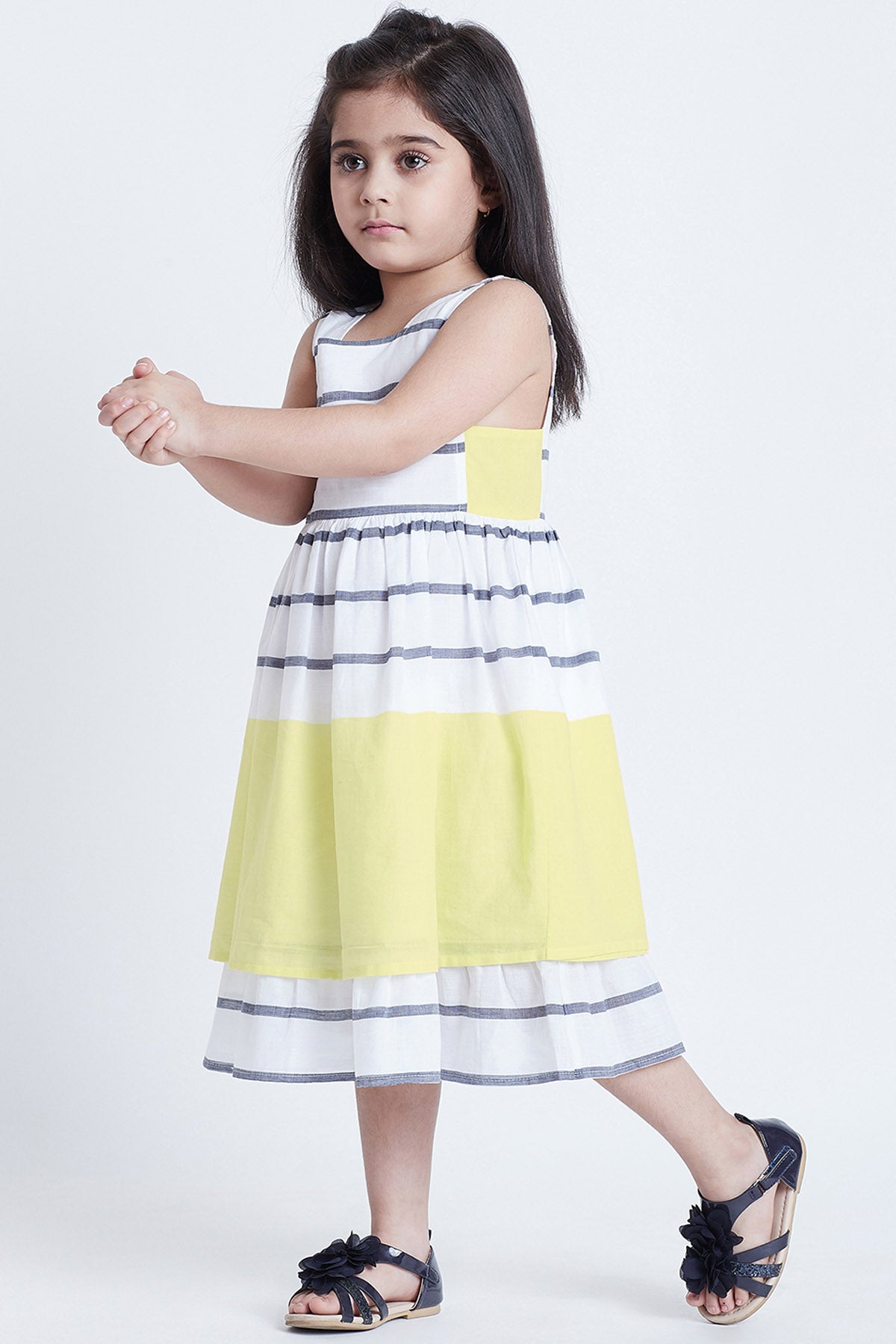 White Stripe Print Midi Dress